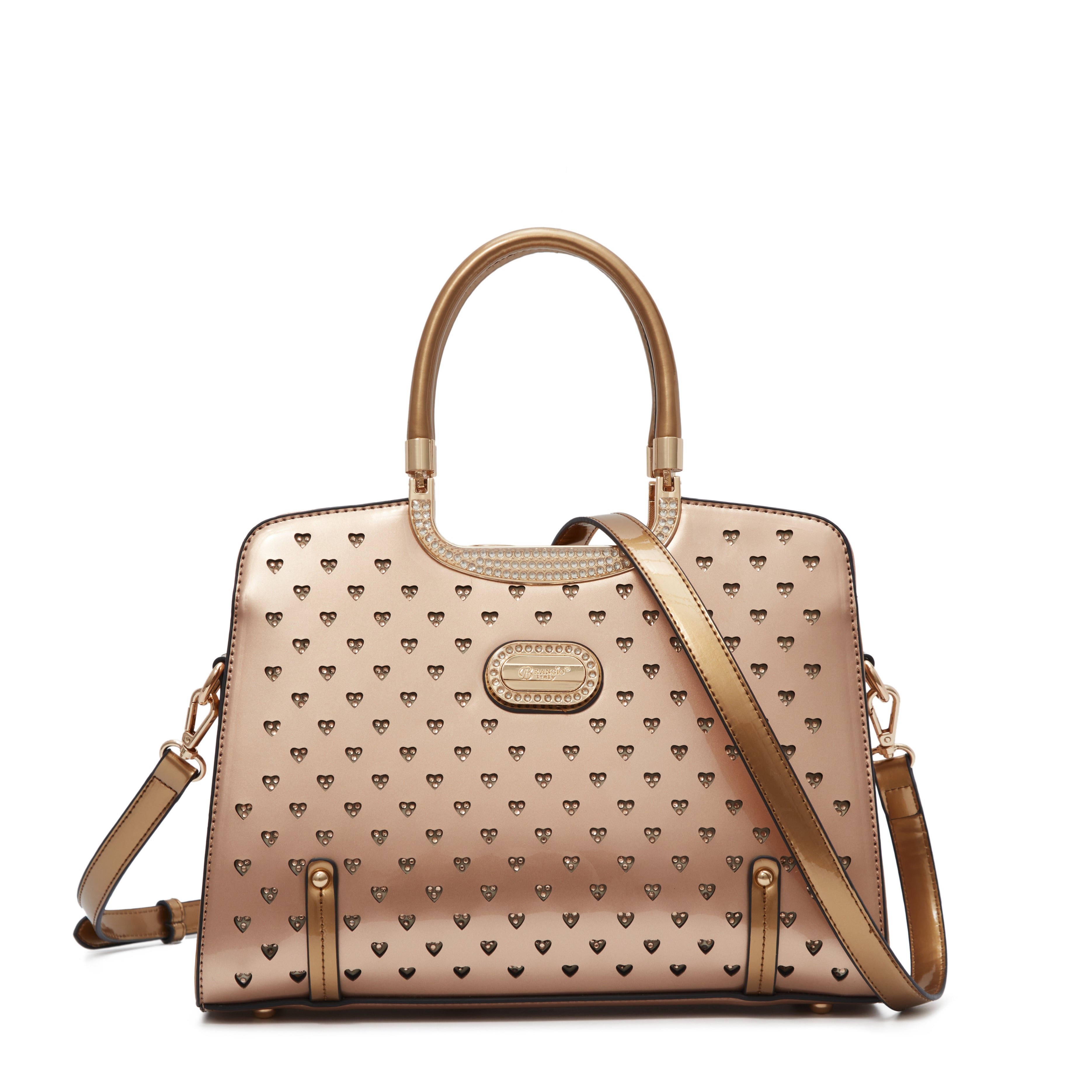 Brangio Glossy Handbag with Floral Accent