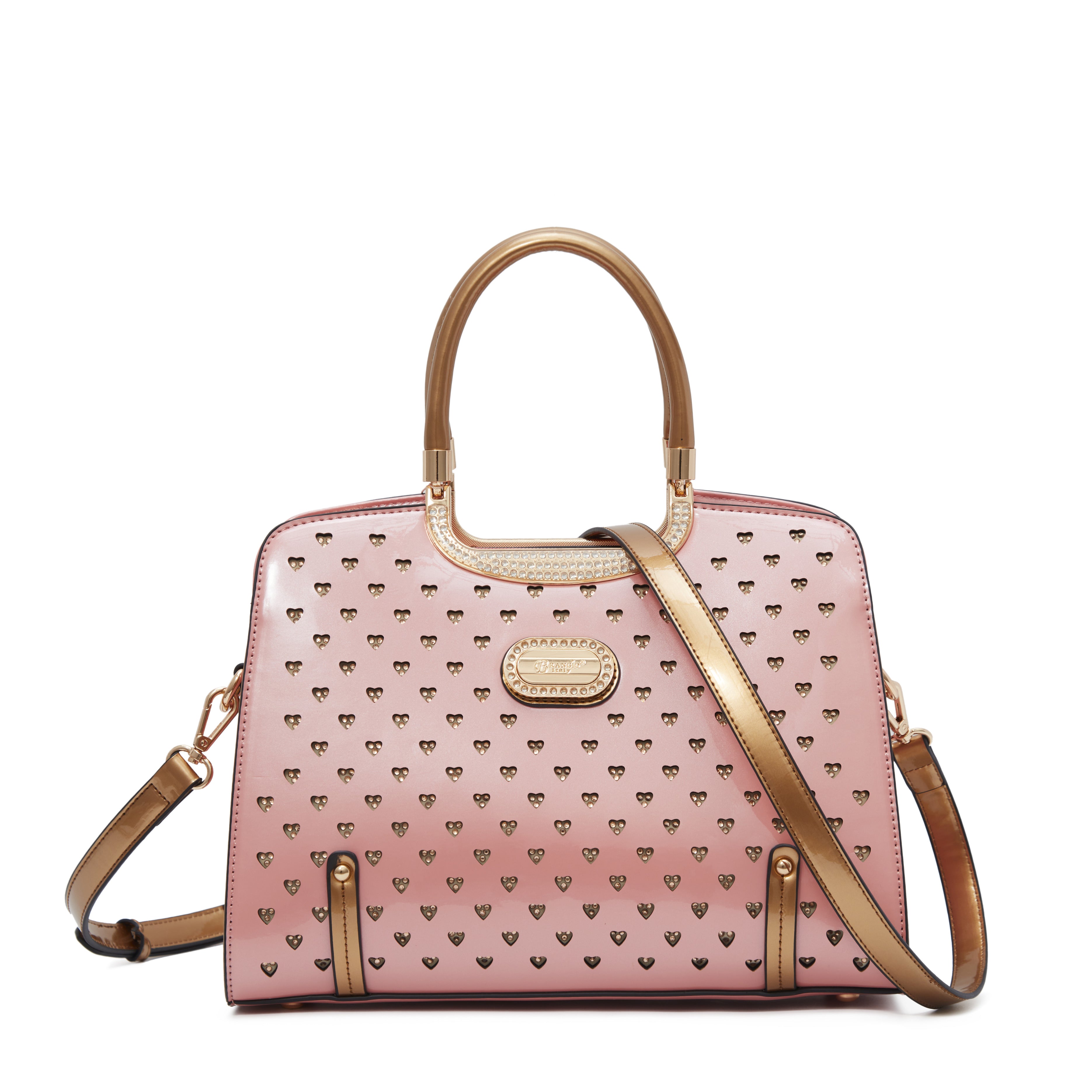 Brangio Glossy Handbag with Floral Accent