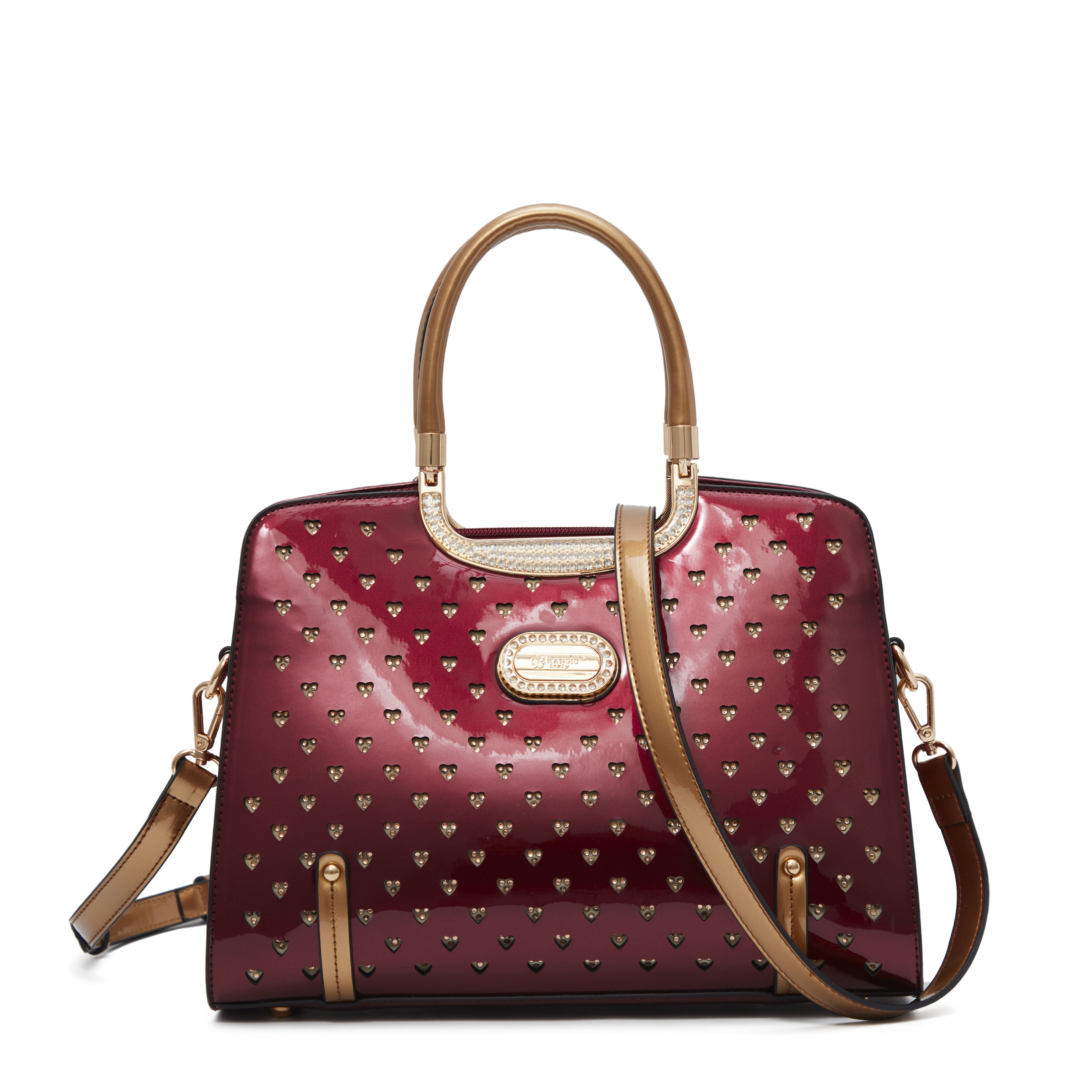 Brangio Glossy Handbag with Floral Accent