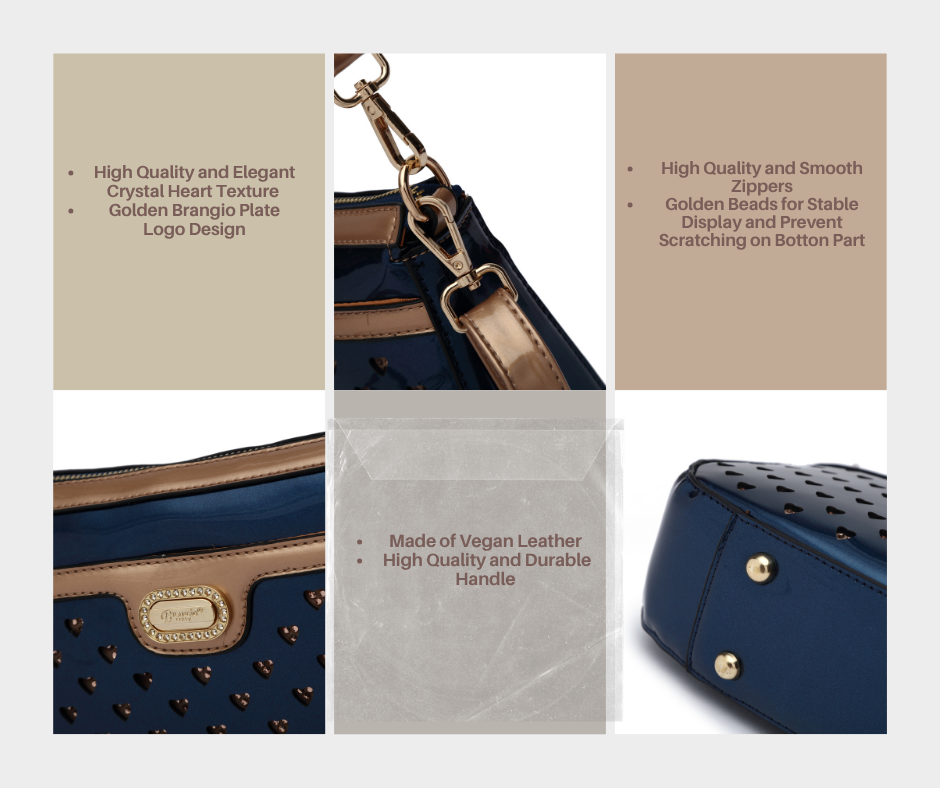Brangio Italy Luxury Heart Studded Shoulder & Crossbody Bag