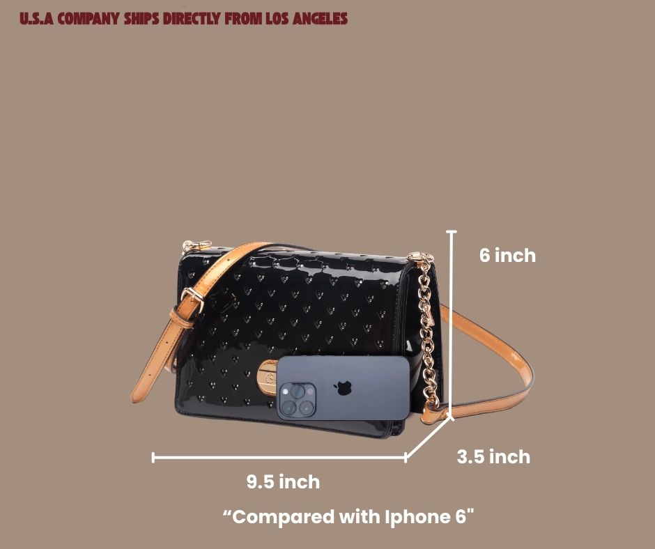 Brangio Italy Glossy Crossbody Bag – Luxury Patent Chain Shoulder Purse with Heart Stud