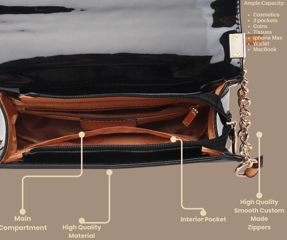 Brangio Italy Glossy Crossbody Bag – Luxury Patent Chain Shoulder Purse with Heart Stud
