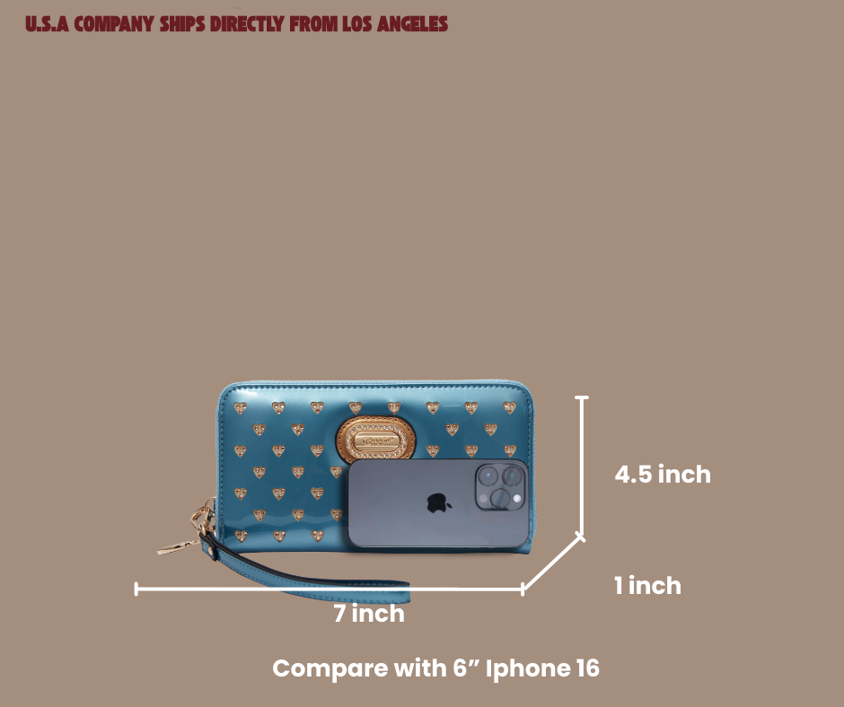 Brangio Italy Luxury Heart Stud zippered wristlet Wallet
