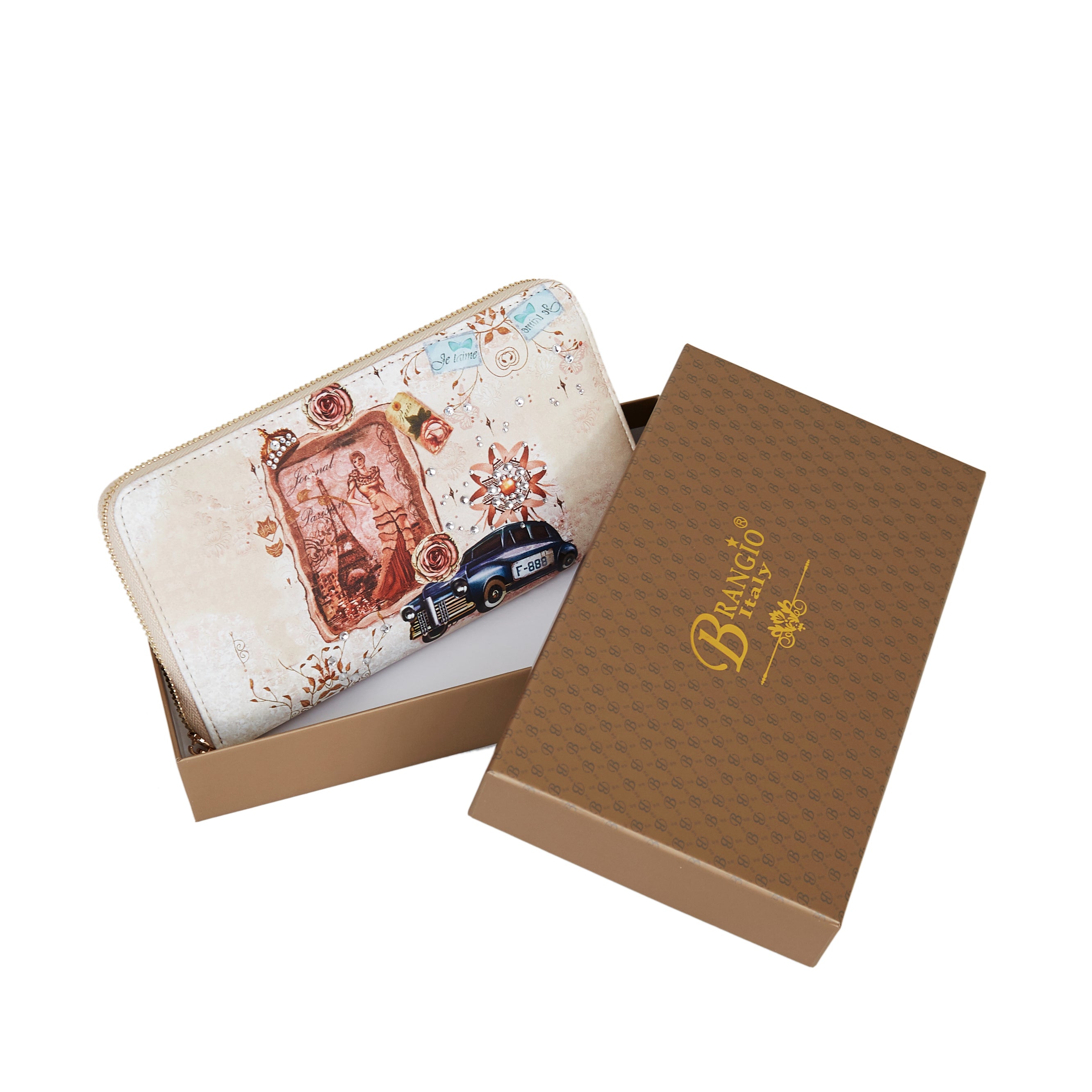Brangio Italy Vintage Love Print  Designer Zip Wallet