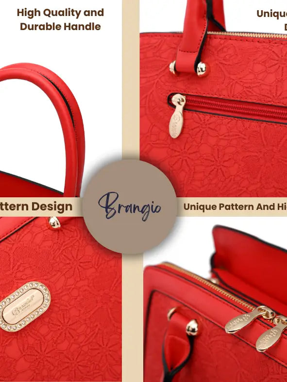 Brangio Italy Lace Embossed Elegant Designer Satchel Handbag