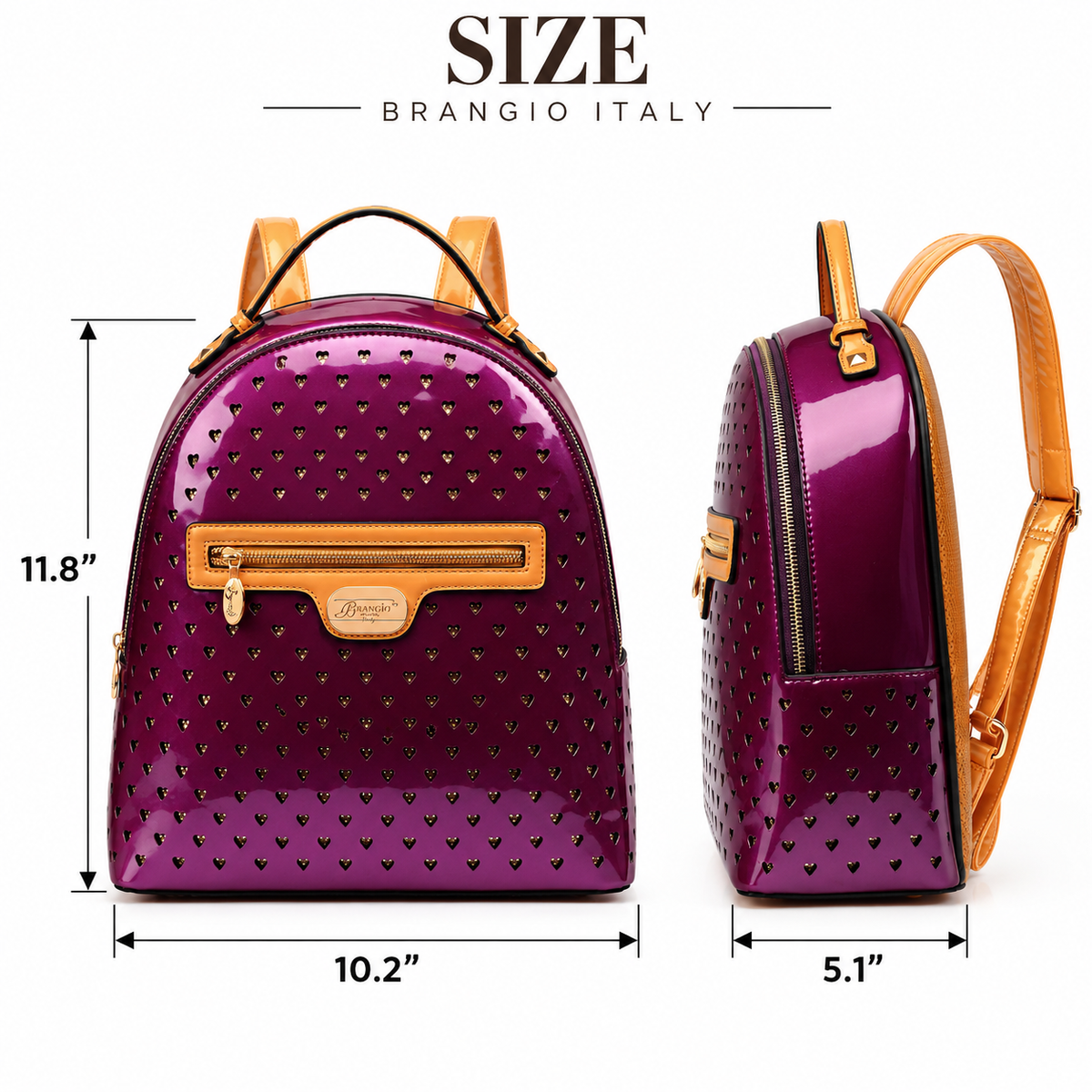 Brangio Luxury Studded Leather Hearts Backpack