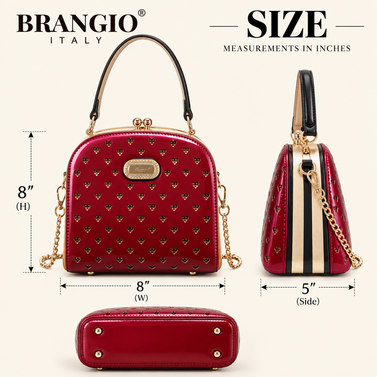 Brangio Italy Elegant Heart-Embellished Starz Art Retro Unique Top Handle Bag