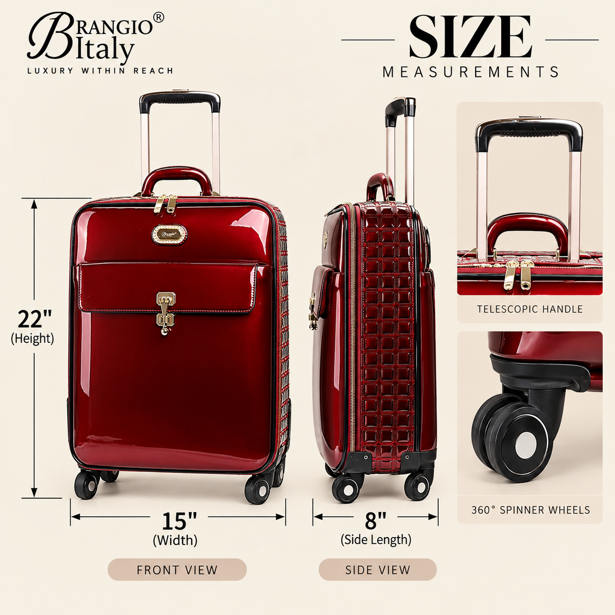 Brangio Italy Luxury Carry-On Luggage – Rolling Suitcase