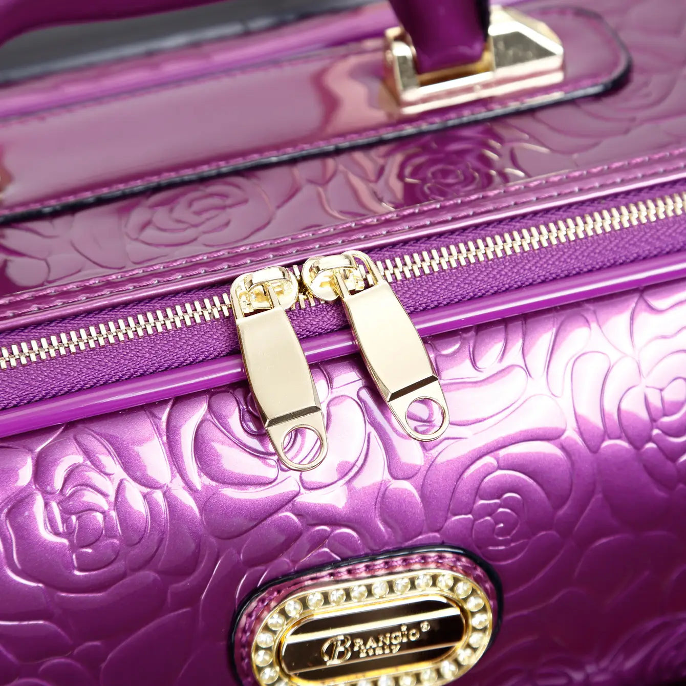 Brangio Italy Elegant Luxury Floral Embossed Designer Wheeled Carry-On Luggage set[3pc]