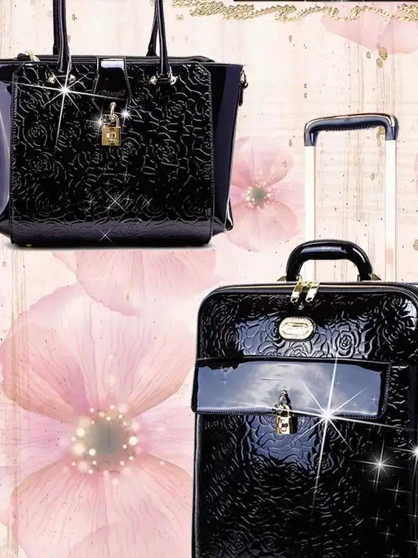 Brangio Italy Elegant Luxury Floral Embossed Designer Wheeled Carry-On Luggage set[3pc]