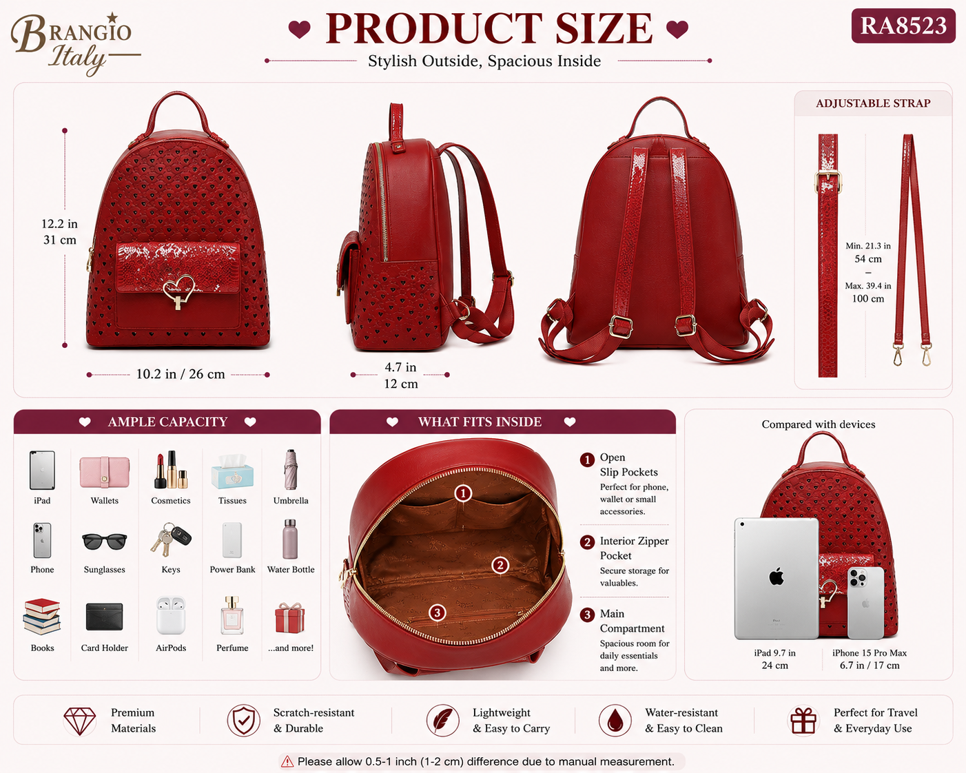 Brangio Italy Elegant Heart & Designer Backpack