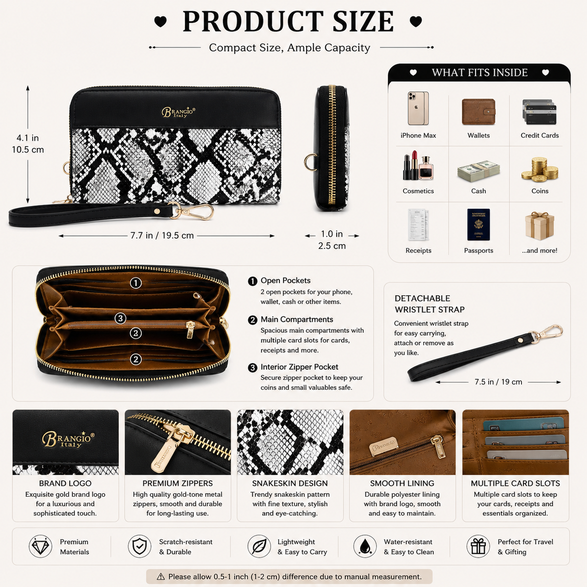 Brangio Italy Elegant Print Zippered Wristle Wallet