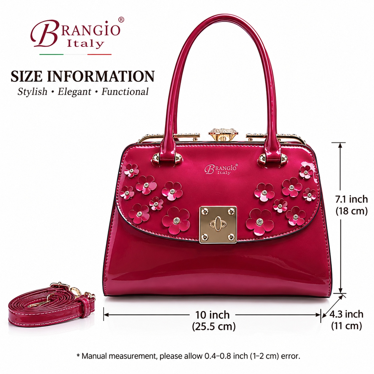 Brangio Italy Luxury Glossy Floral Patent Satchel Bag