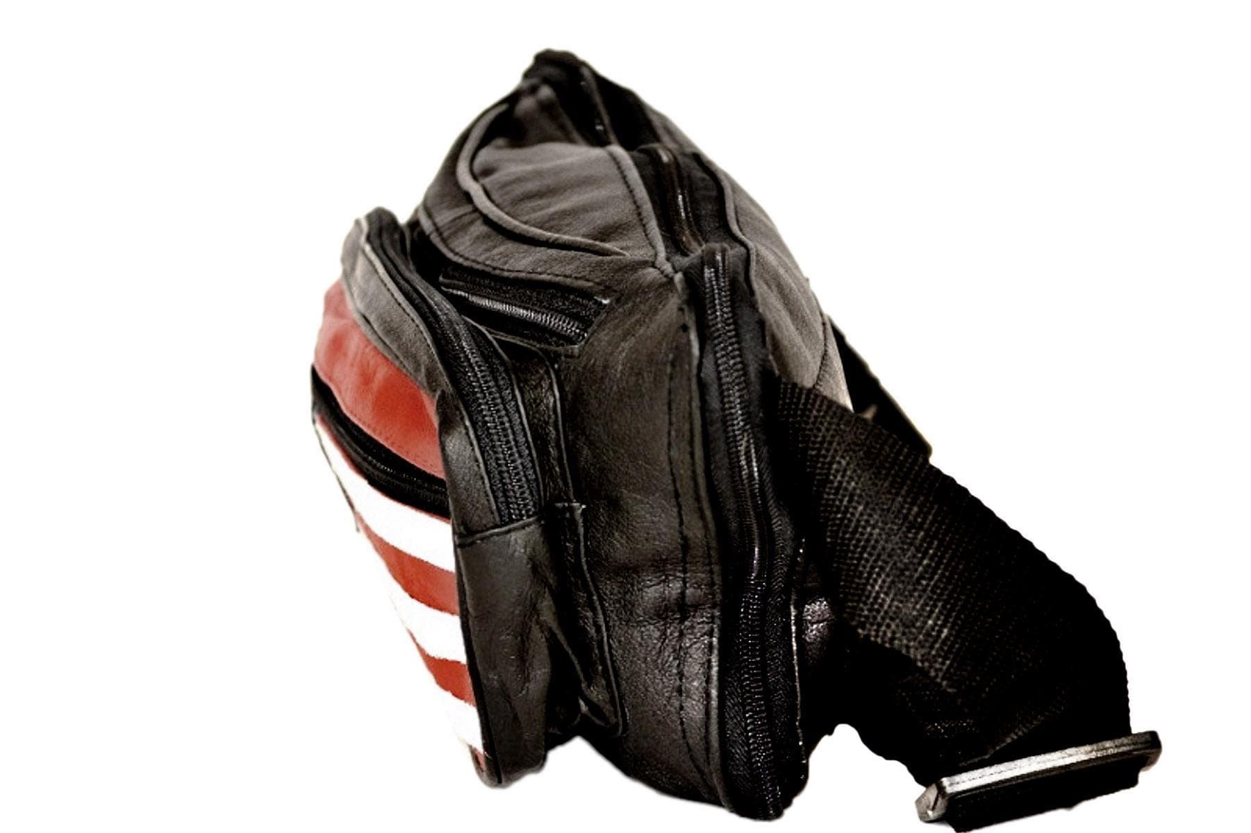 Tinder Genuine Leather Black American Flag Waist Bag Multi Pocket Belt Bag Travel Fanny Pack for Unisex