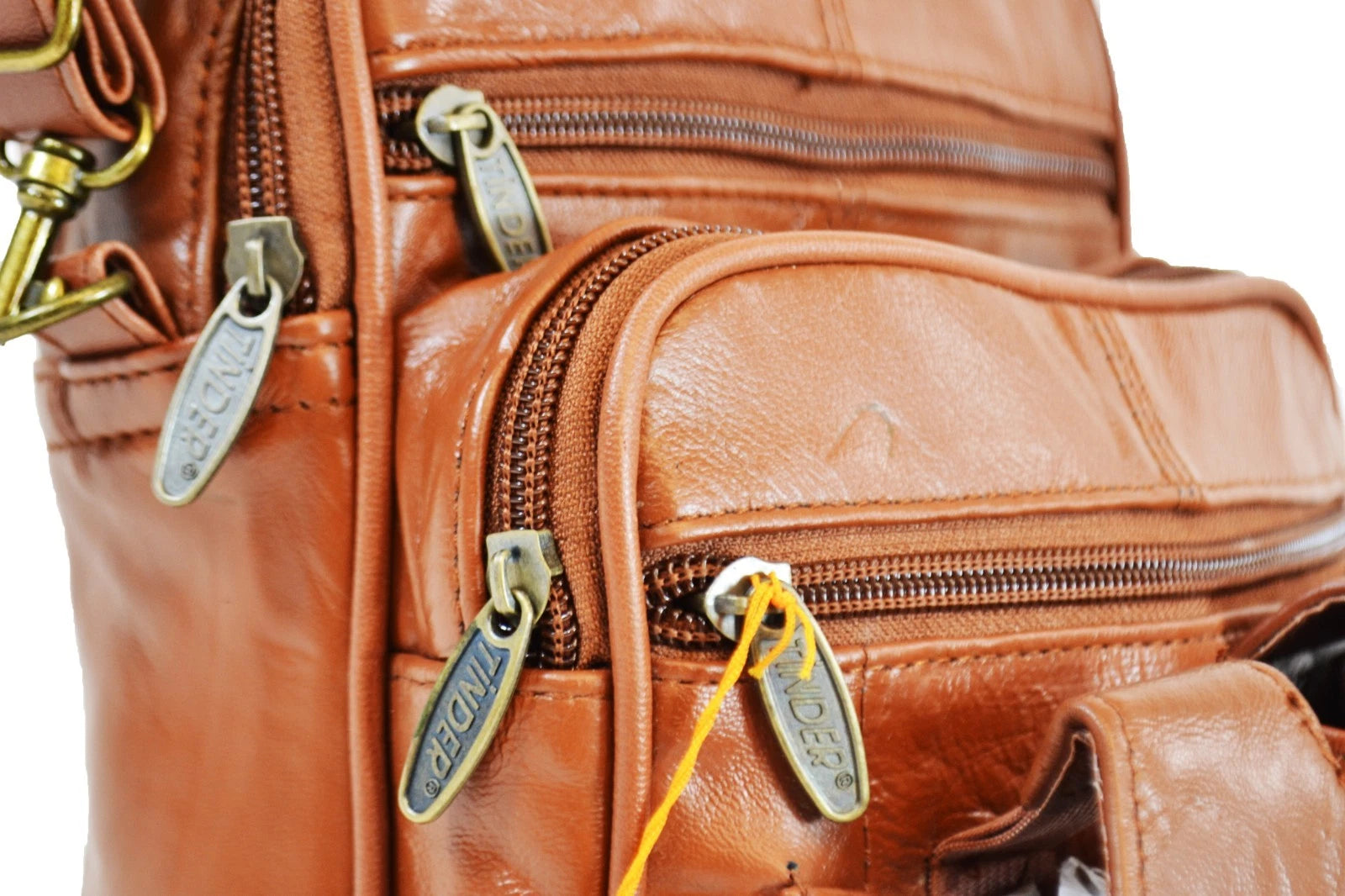 Unisex Tinder Genuine Leather Brown Multi Pocket Crossbody Bag Travel Organizer Shoulder Purse Small Messenger Bag