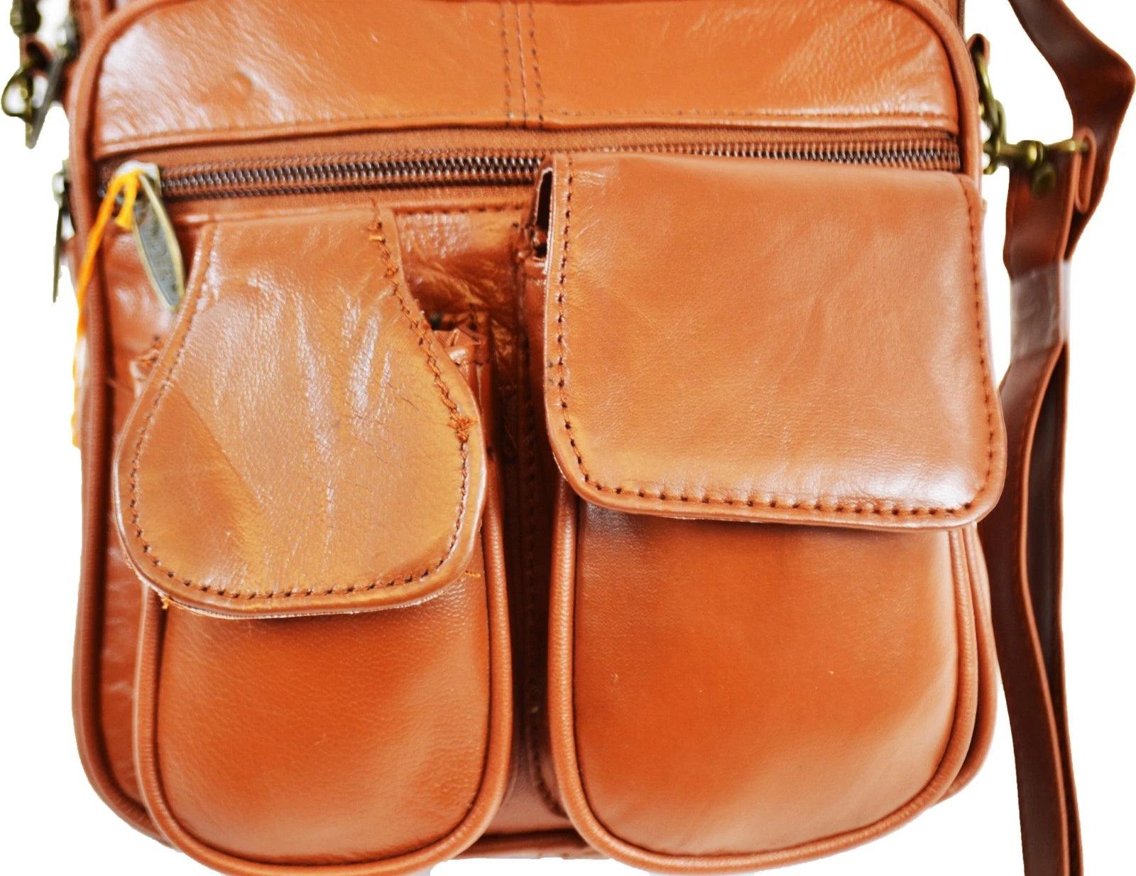 Unisex Tinder Genuine Leather Brown Multi Pocket Crossbody Bag Travel Organizer Shoulder Purse Small Messenger Bag