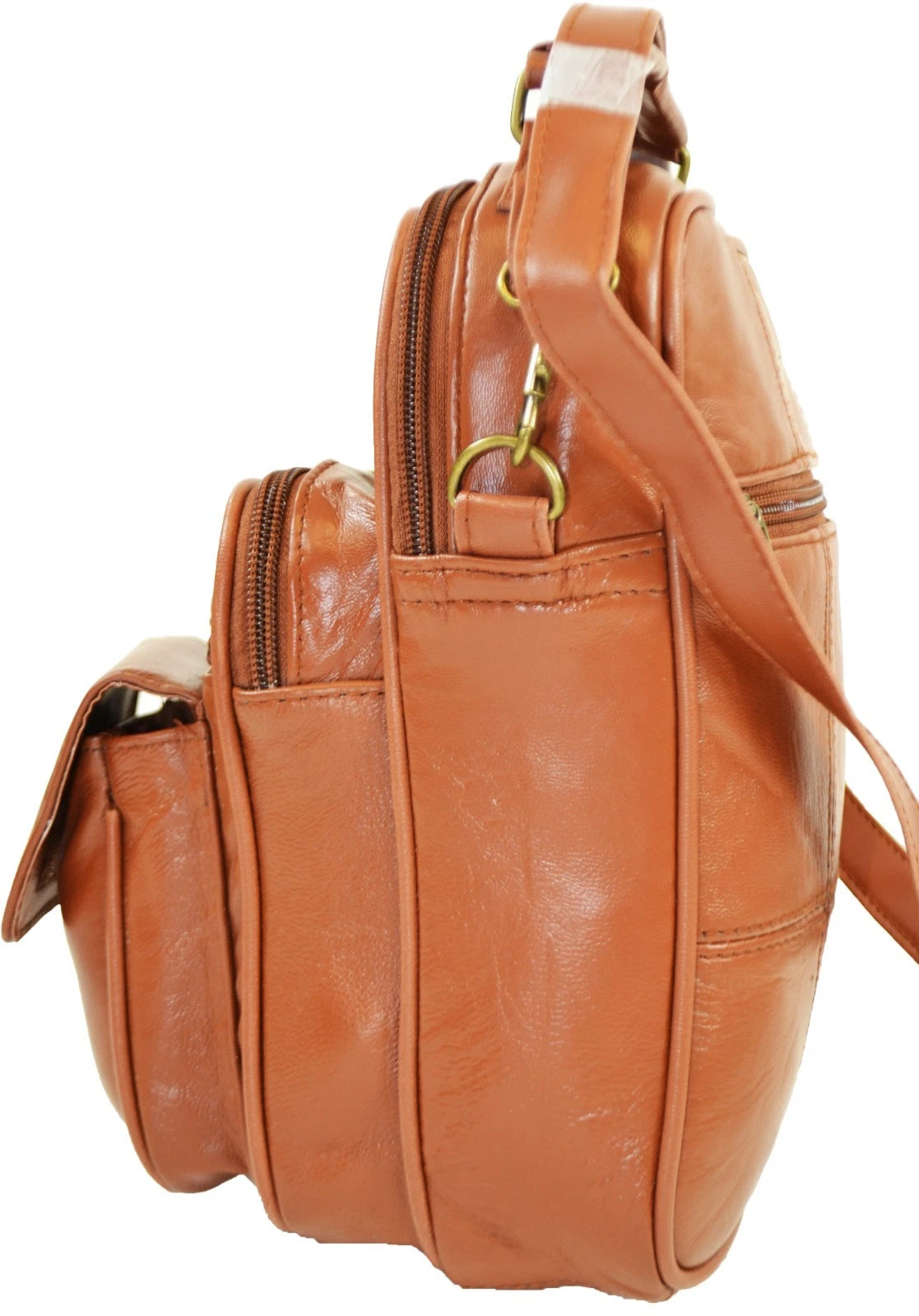 Unisex Tinder Genuine Leather Brown Multi Pocket Crossbody Bag Travel Organizer Shoulder Purse Small Messenger Bag