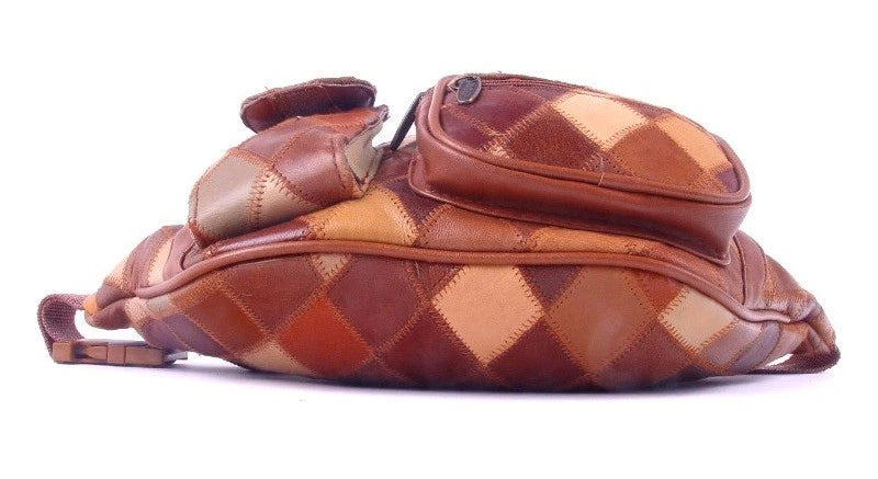 Unisex Tinder Genuine Leather Tan Patchwork Waist Bag Multi Pocket Belt Bag Travel Fanny Pack