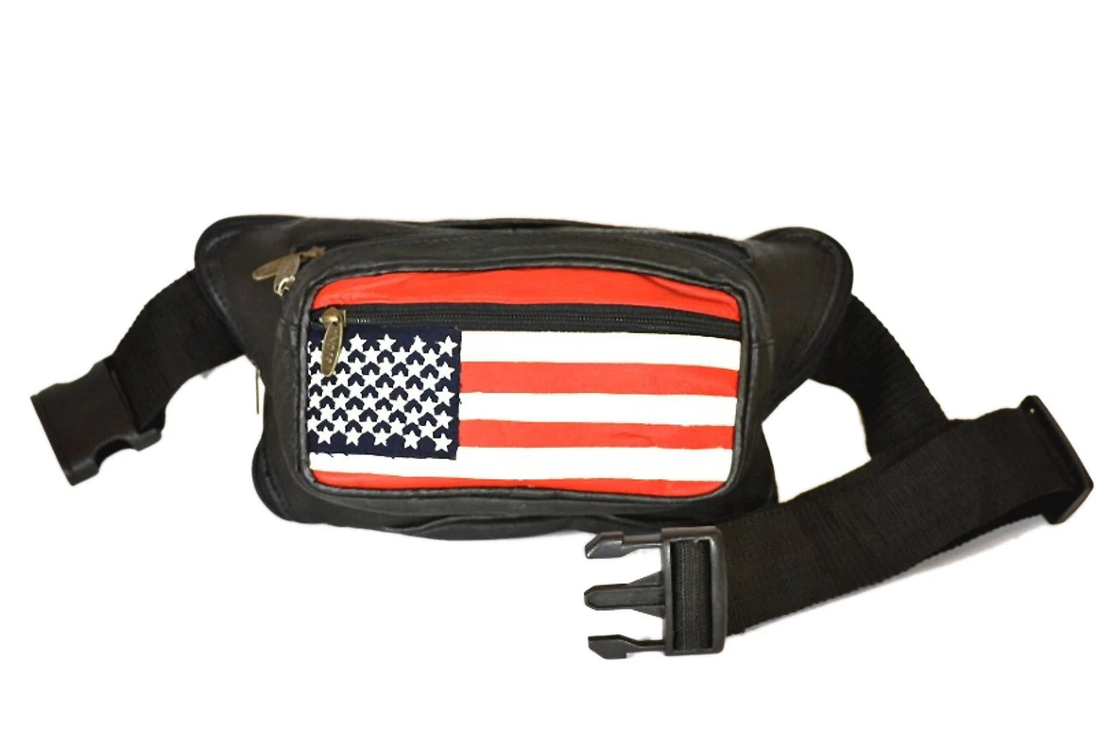 Tinder Genuine Leather Black American Flag Waist Bag Multi Pocket Belt Bag Travel Fanny Pack for Unisex