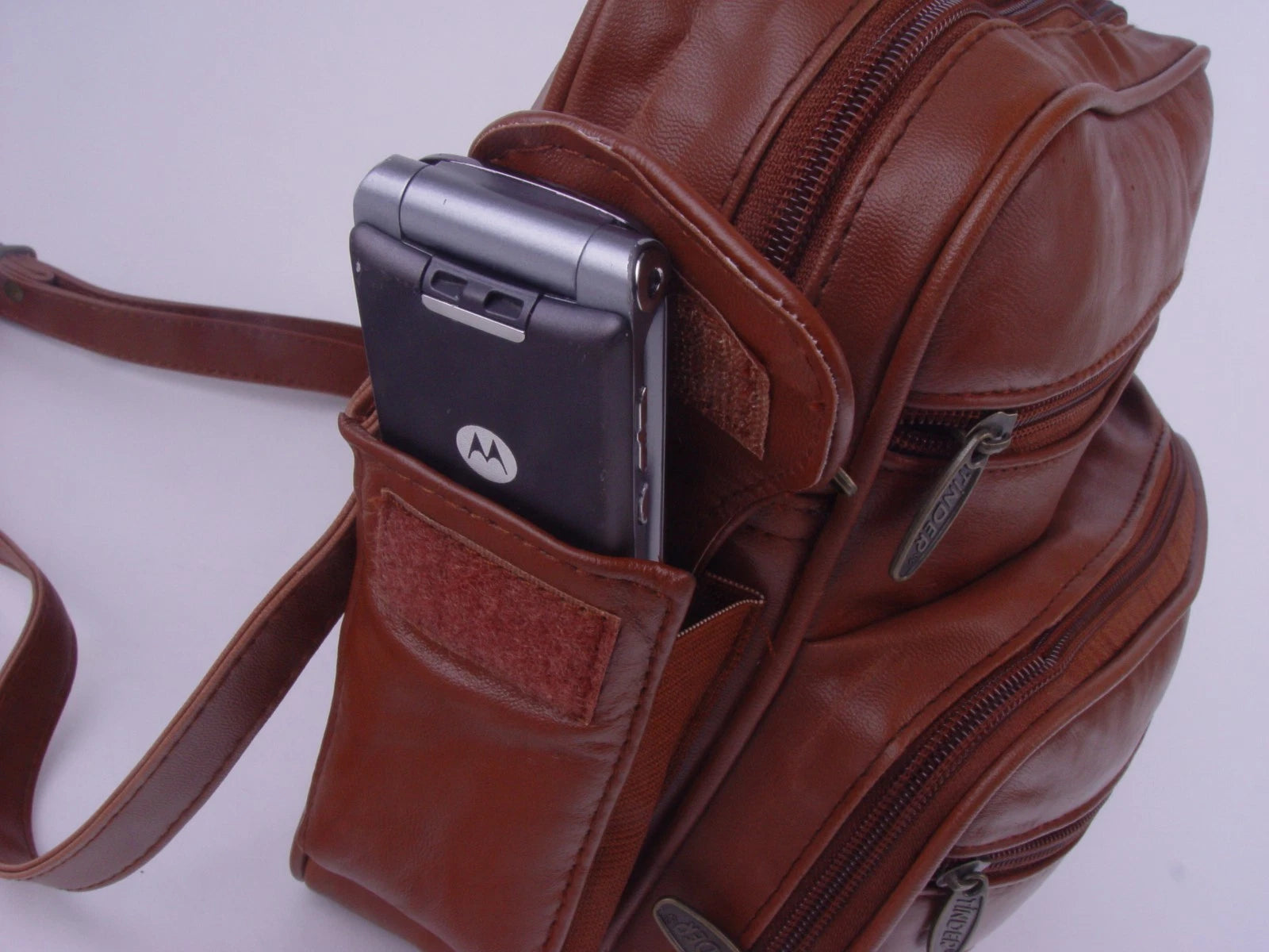 Unisex Tinder Genuine Leather Brown Crossbody Bag Multi Pocket Shoulder Purse Travel Organizer Handbag