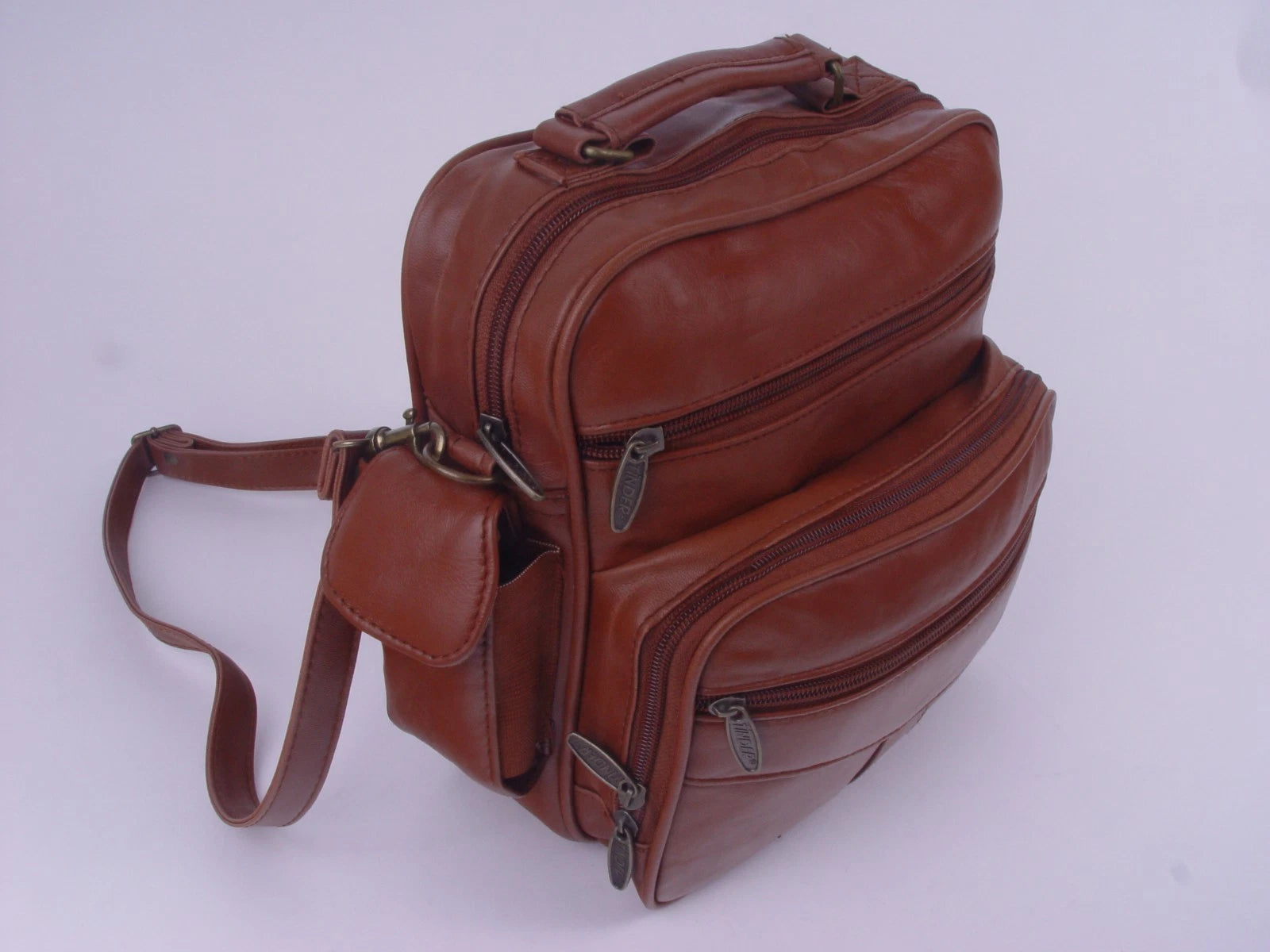 Unisex Tinder Genuine Leather Brown Crossbody Bag Multi Pocket Shoulder Purse Travel Organizer Handbag