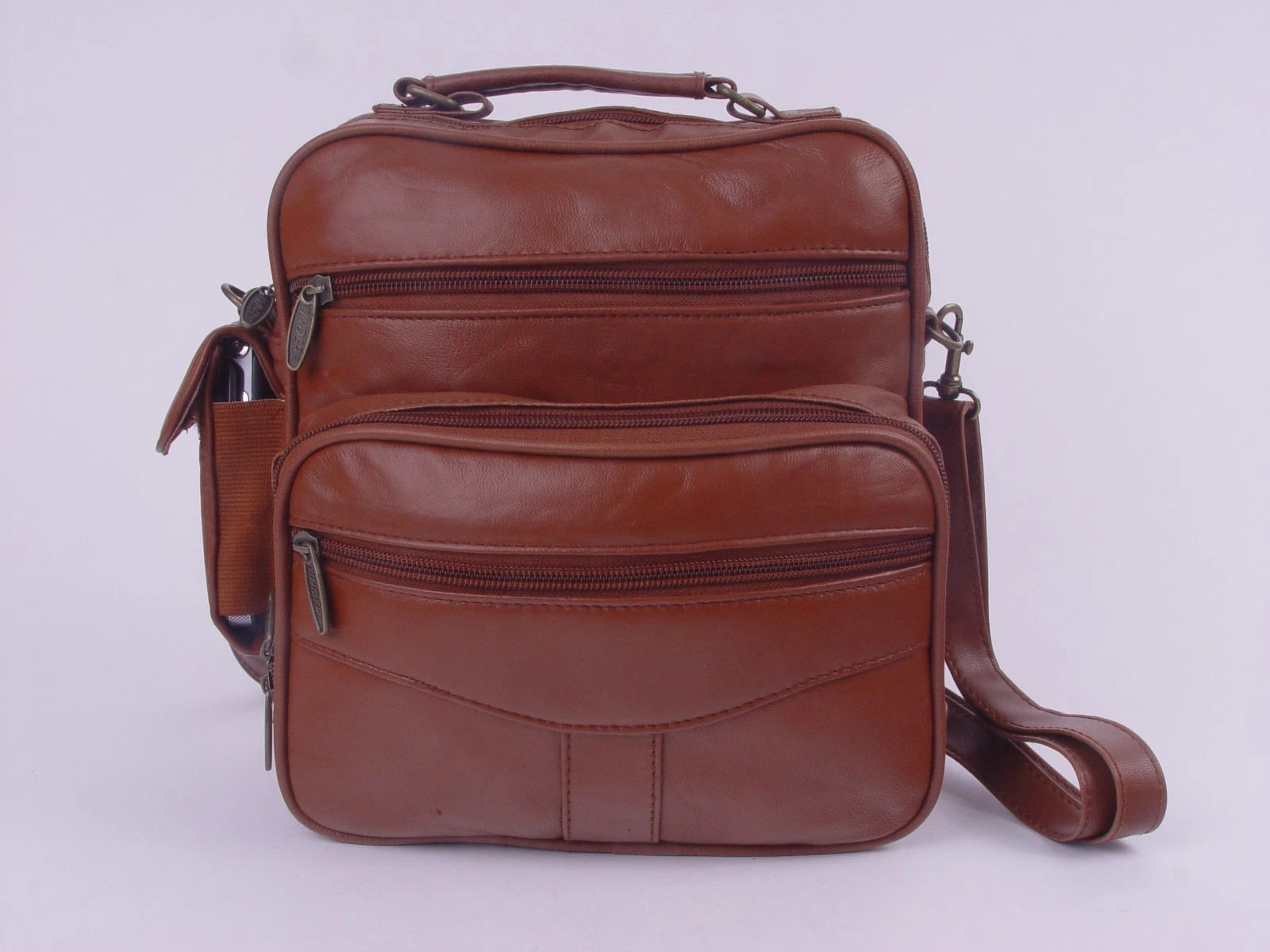 Unisex Tinder Genuine Leather Brown Crossbody Bag Multi Pocket Shoulder Purse Travel Organizer Handbag