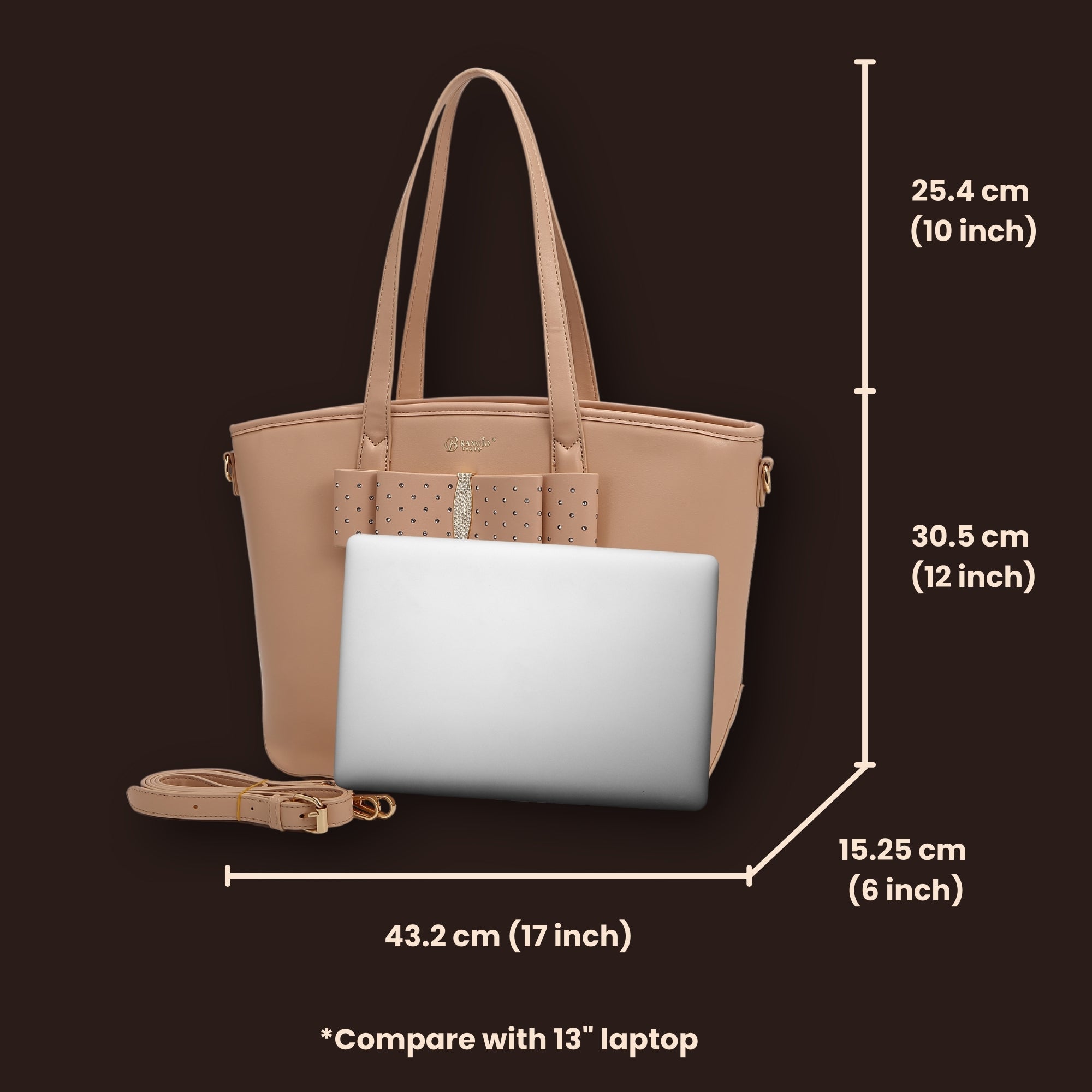 Brangio Italy Elegant Bow Ribbon Romance Tote Handbag with Rhinestones