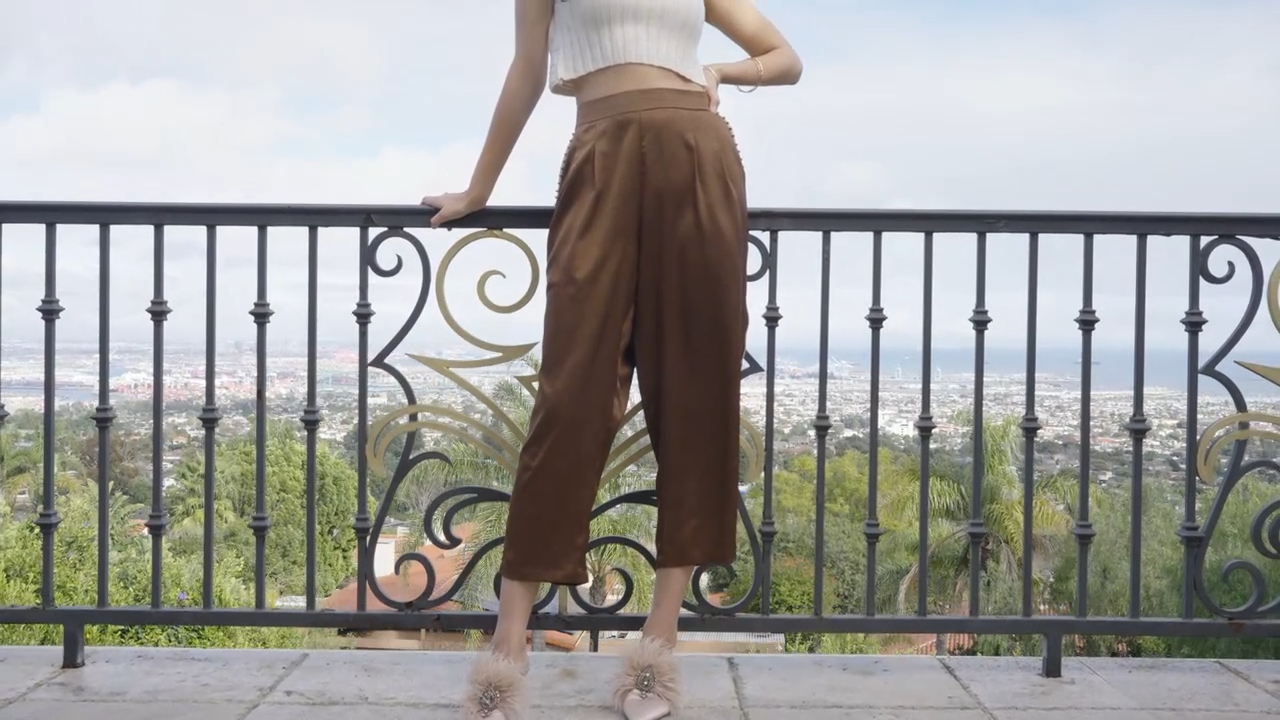 Brangio Italy Luxe Sapphire Chain-Embellished Satin Pants- Gold