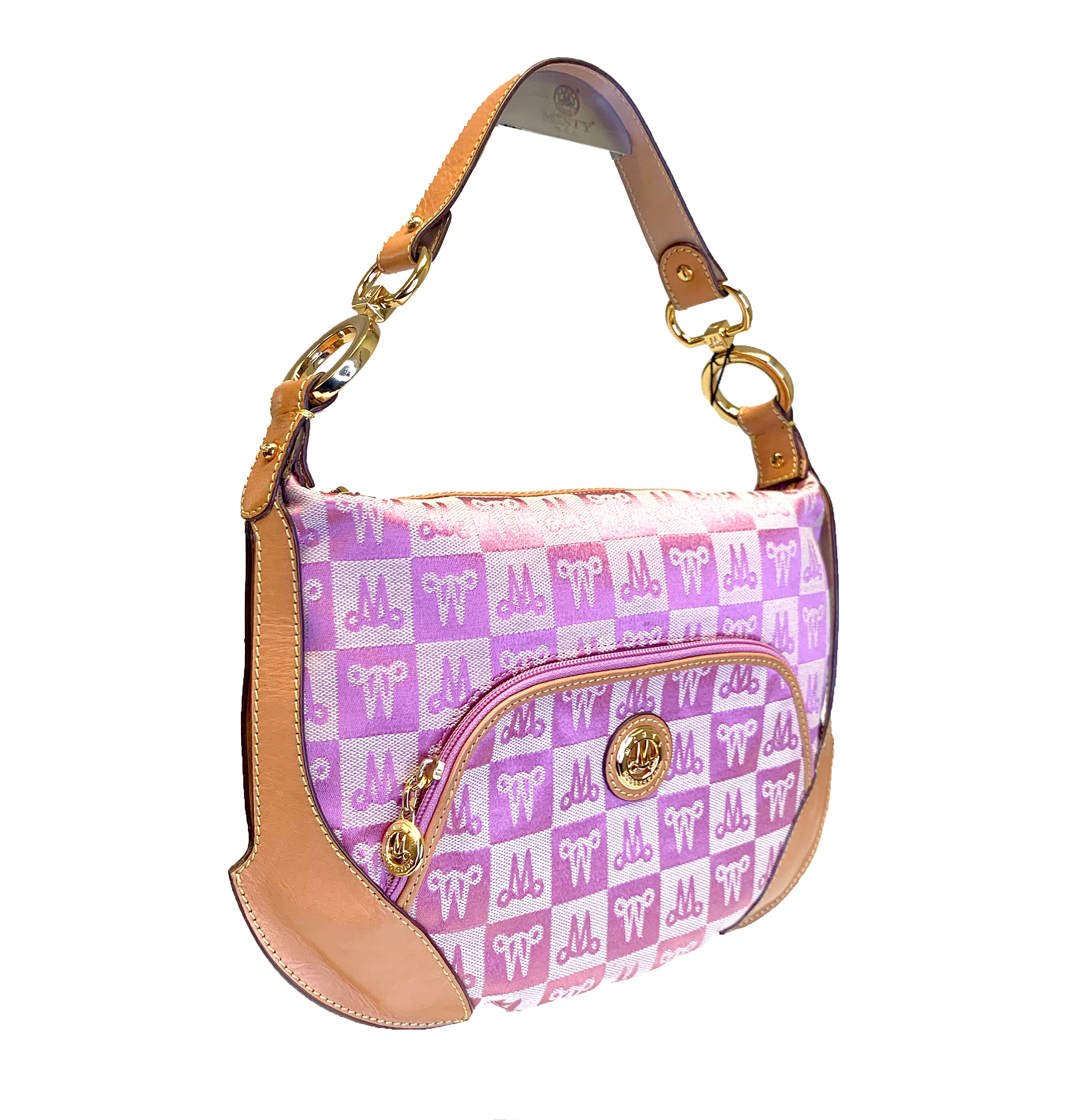 Misty Genuine Cowhide Leather Monogram Hobo Shoulder Bag  [Made in Italy]