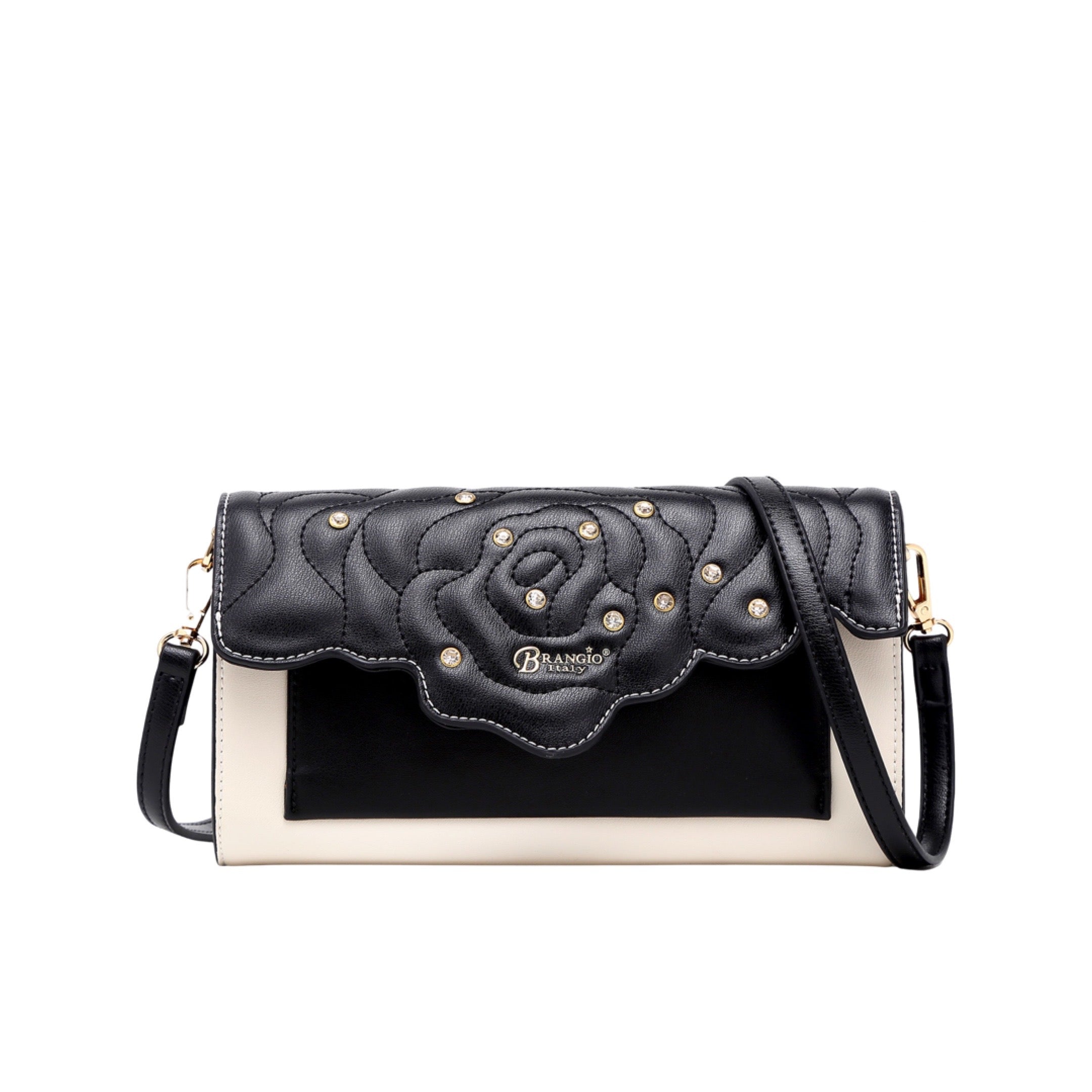 Rosette 3d Crystal Vegan Leather Mini Crossbody Clutch - Brangio Italy Co.