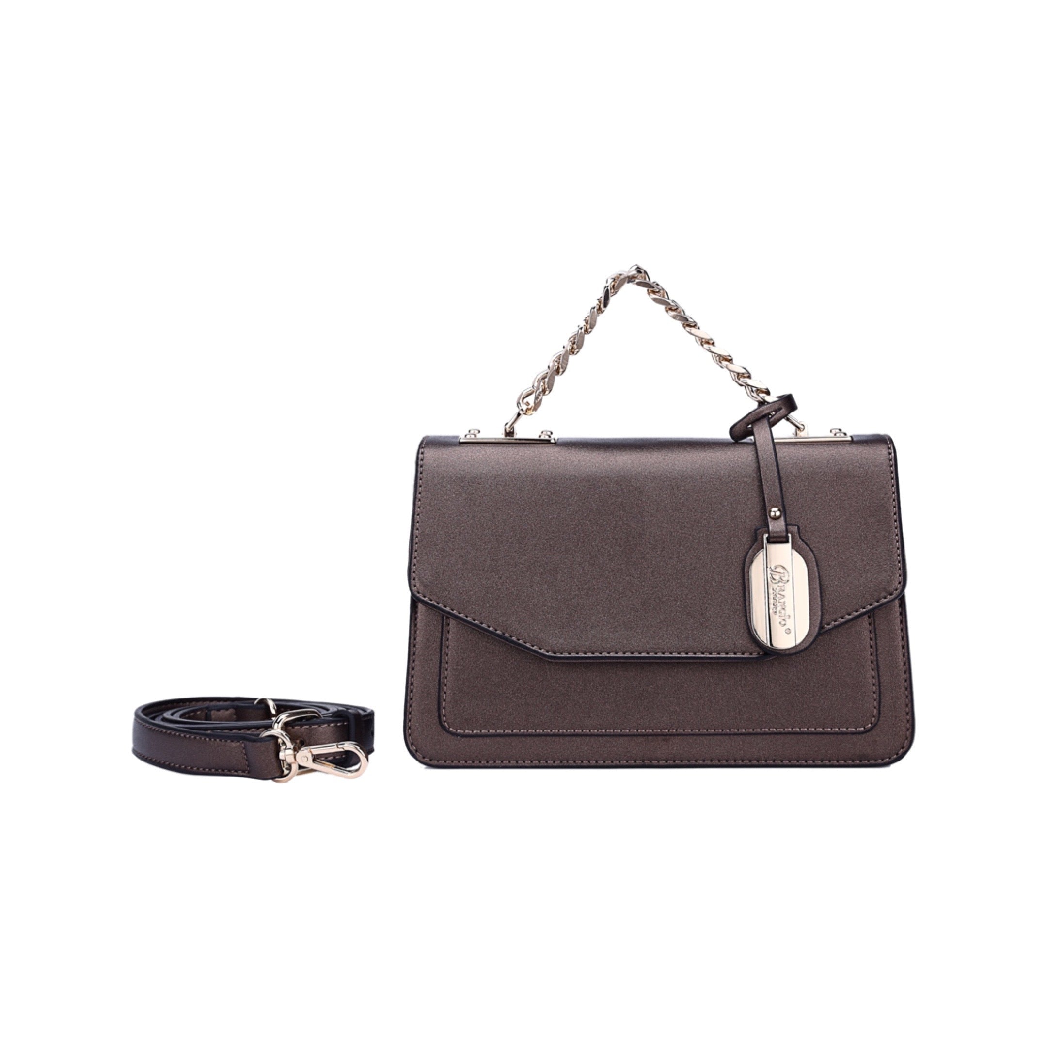 Brangio Italy Minimalist Metallic Crossbody Bag for Women - Champagne Gold Chain Shoulder Purse