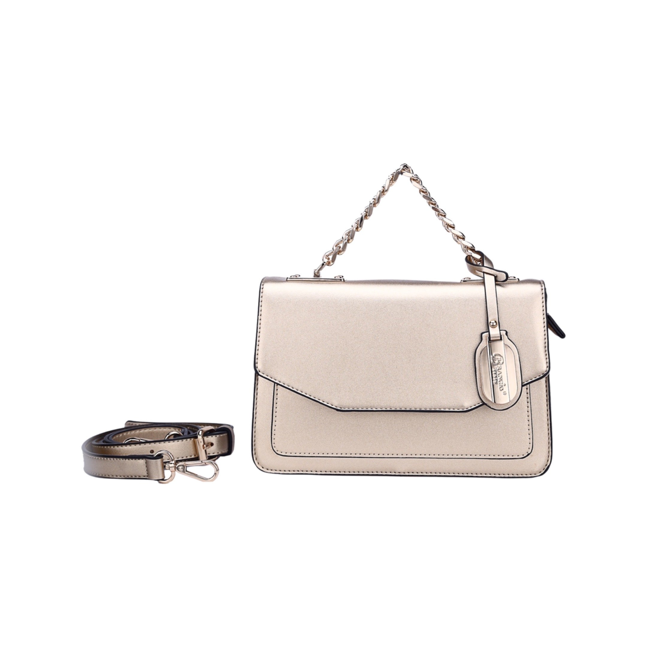 Brangio Italy Minimalist Metallic Crossbody Bag for Women - Champagne Gold Chain Shoulder Purse