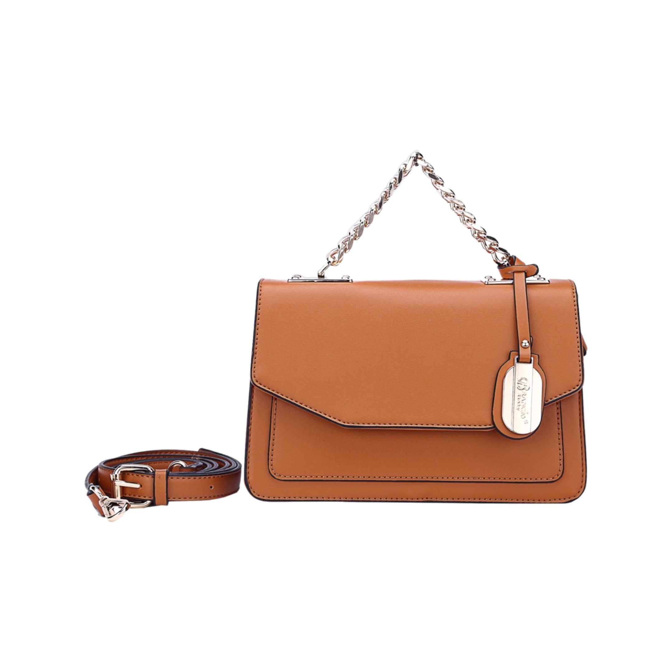 Brangio Italy Minimalist Metallic Crossbody Bag for Women - Champagne Gold Chain Shoulder Purse