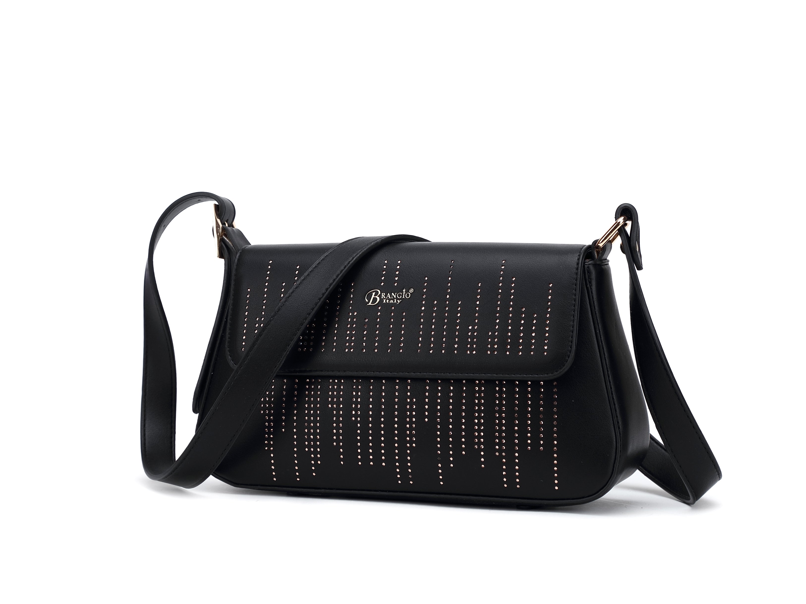 Brangio Italy Studded Laser Cut with Rhinestone Designer Crossbody Bag