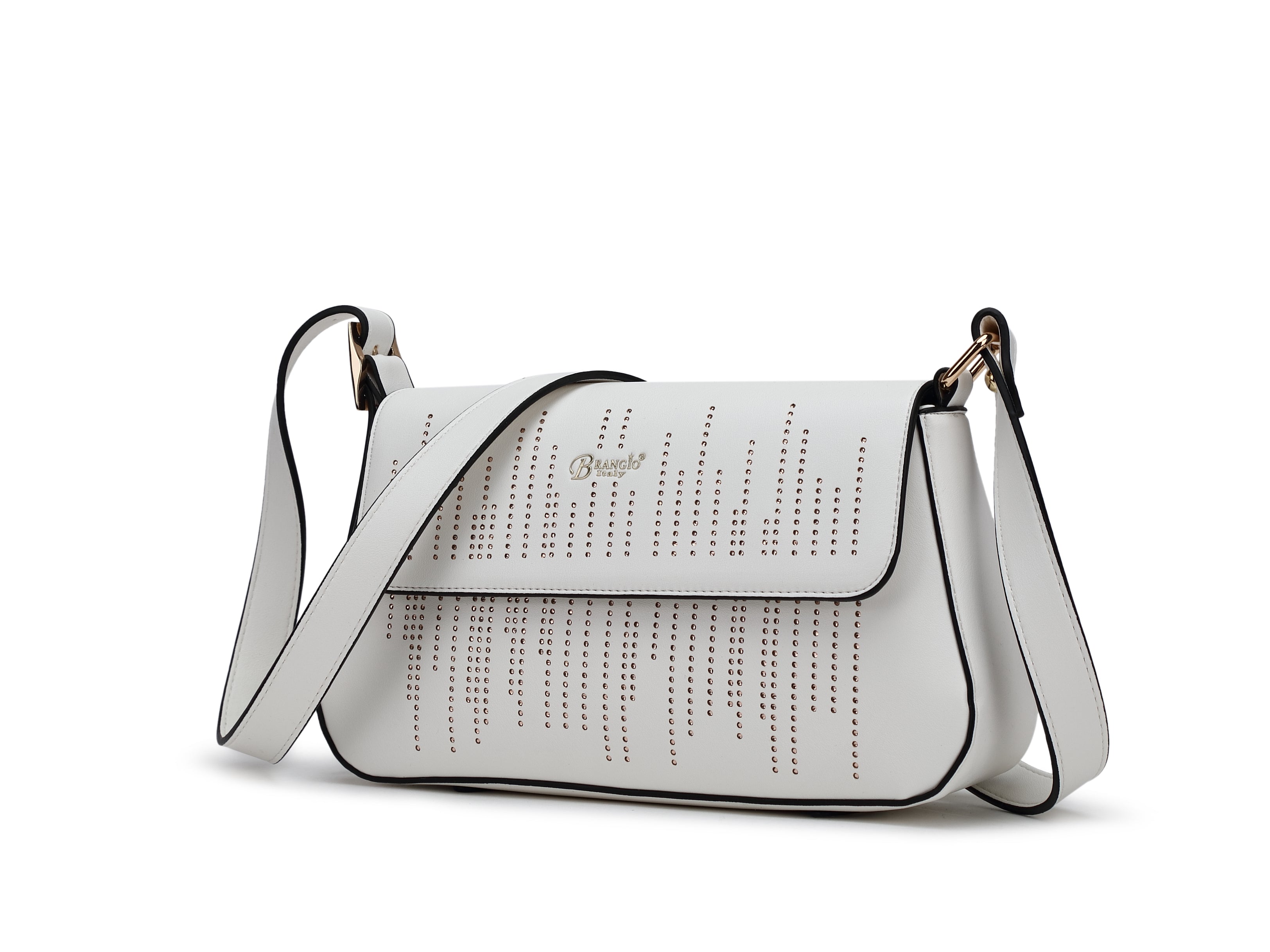 Brangio Italy Studded Laser Cut with Rhinestone Designer Crossbody Bag