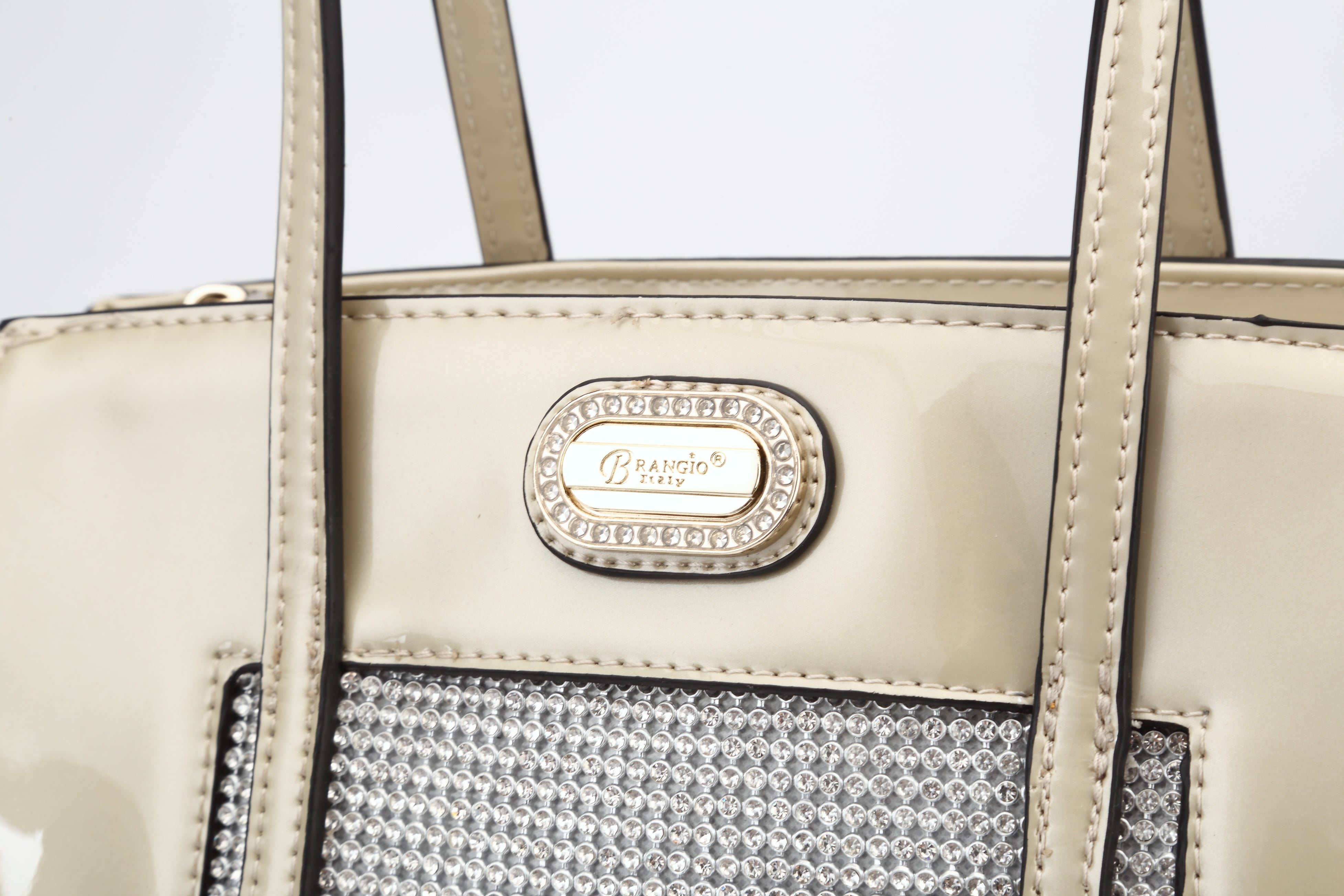 Brangio Italy Patent Leather Rhinestone Tote Bag
