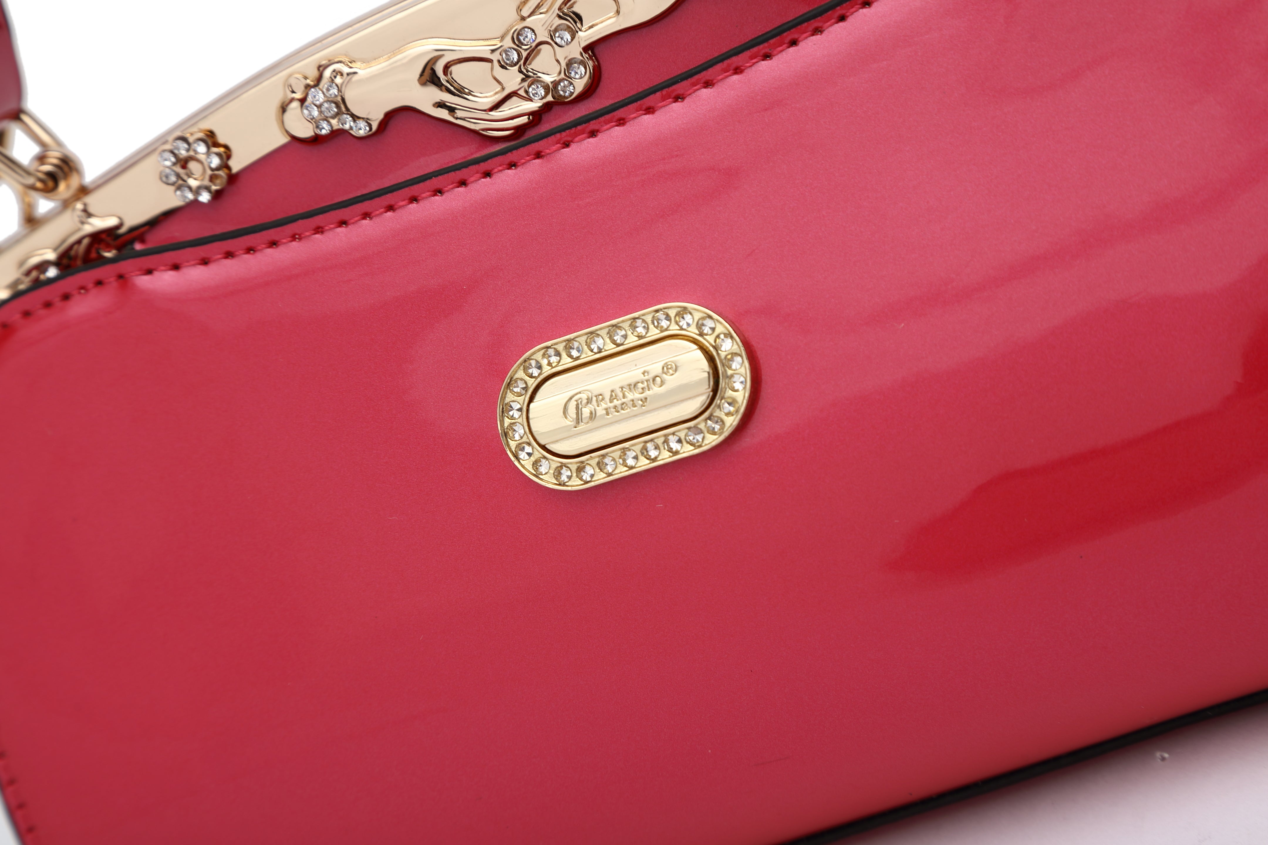 Brangio Italy Patent Leather Pearl Clasp Designer Crossbody Purse