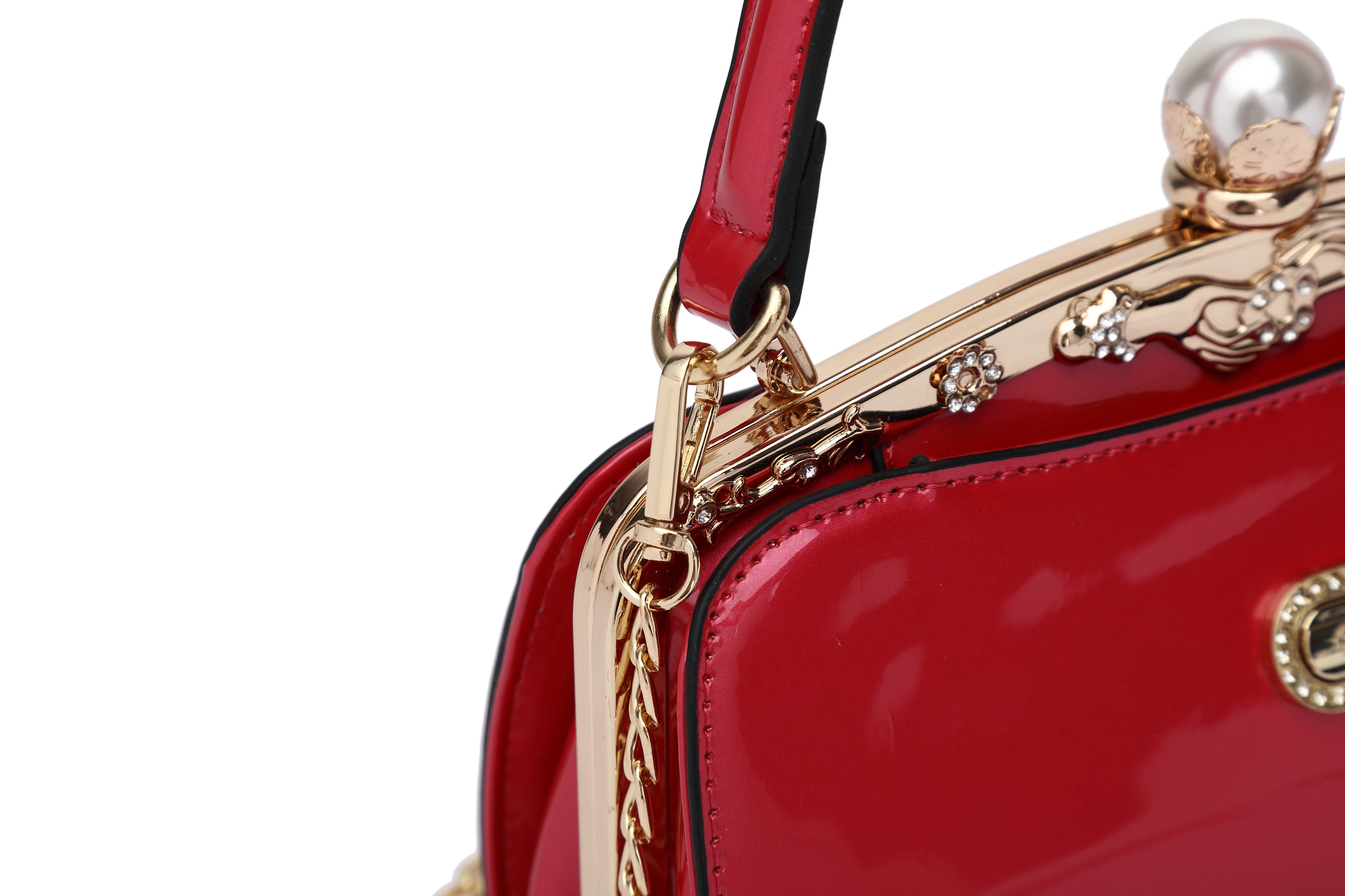 Brangio Italy Patent Leather Pearl Clasp Designer Crossbody Purse