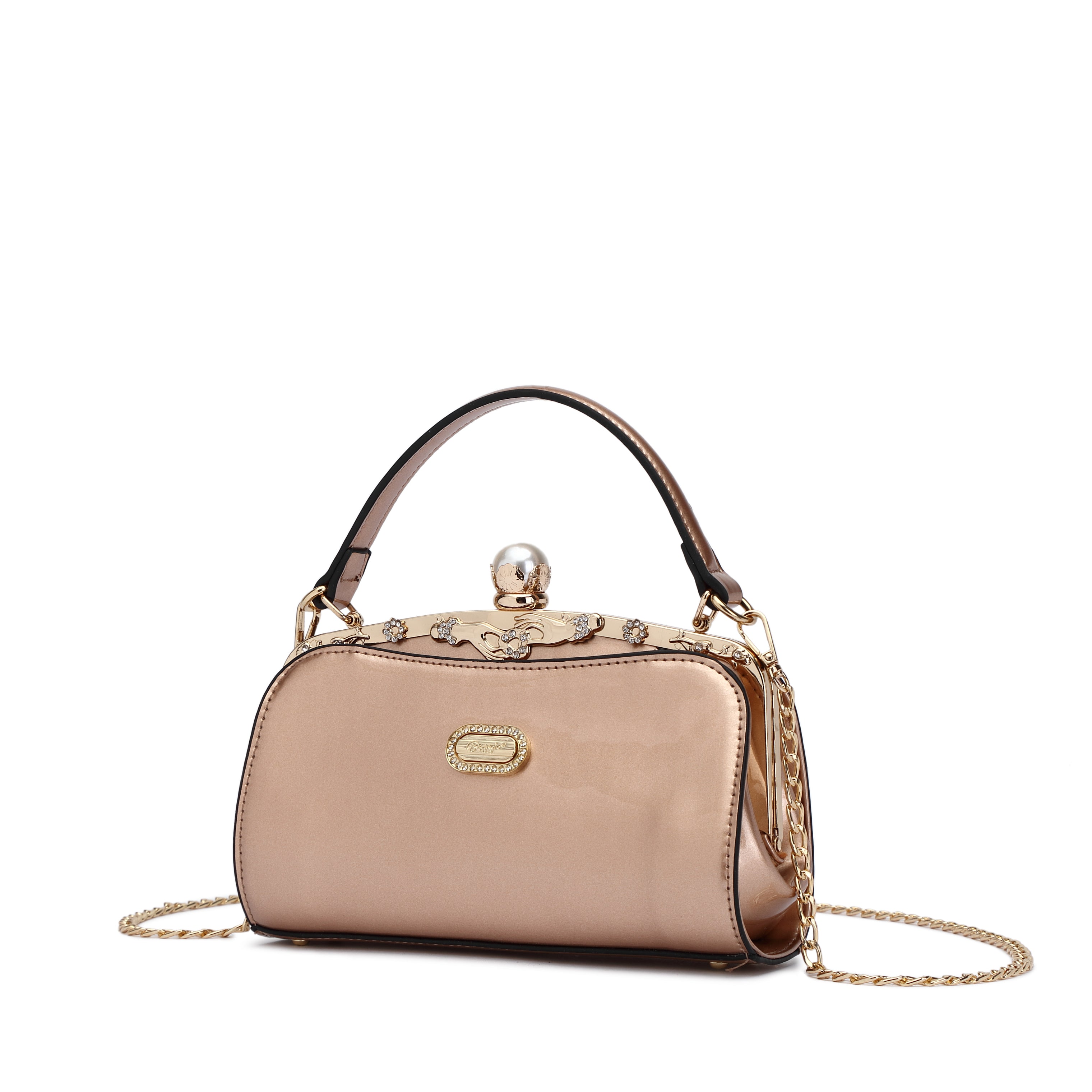 Brangio Italy Patent Leather Pearl Clasp Designer Crossbody Purse