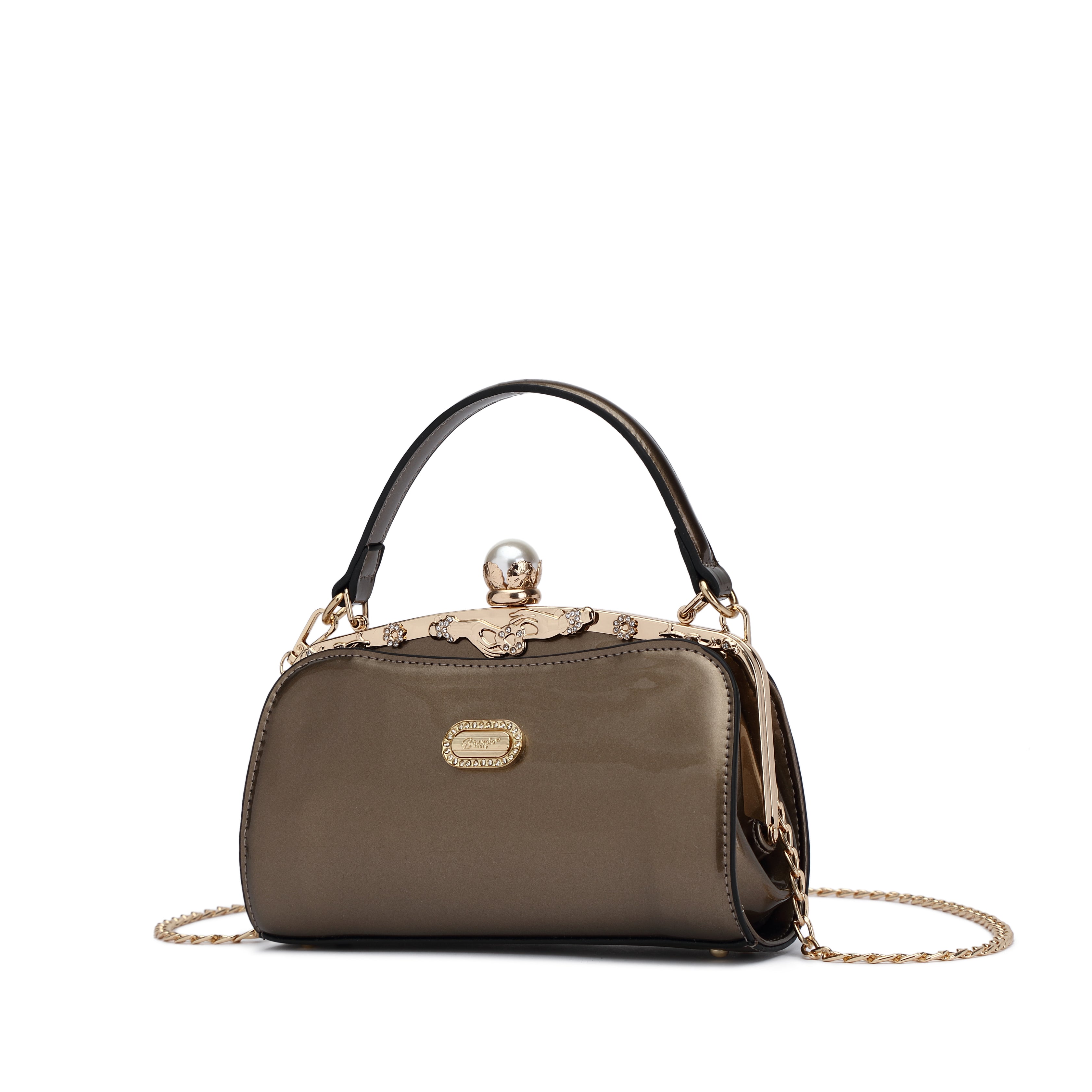 Brangio Italy Patent Leather Pearl Clasp Designer Crossbody Purse