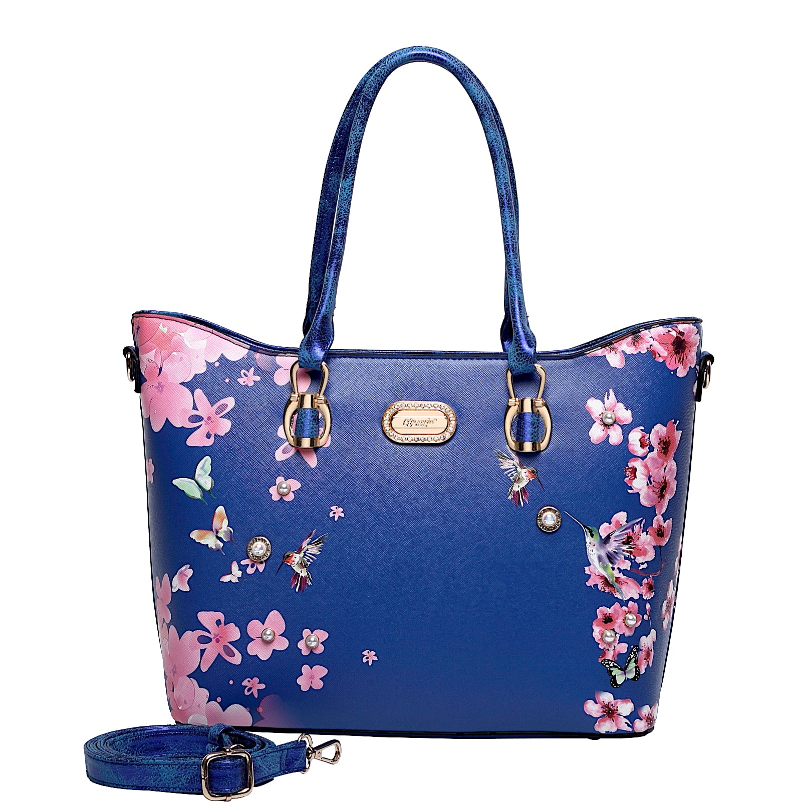 Hummingbird Bloom Vegan Leather Handle Bag + Wallet