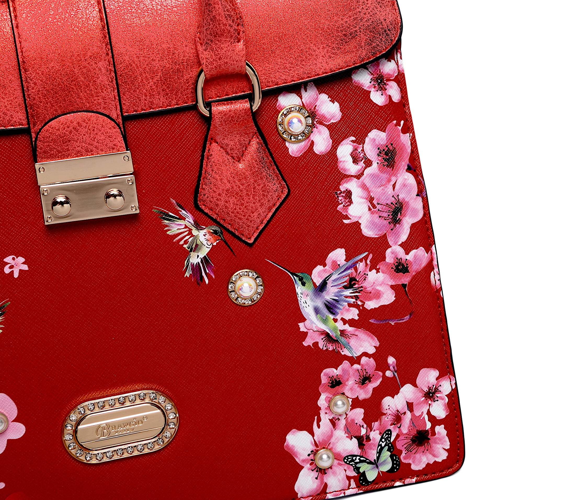 Brangio Luxe Hummingbird Floral Satchel/Wallet Set