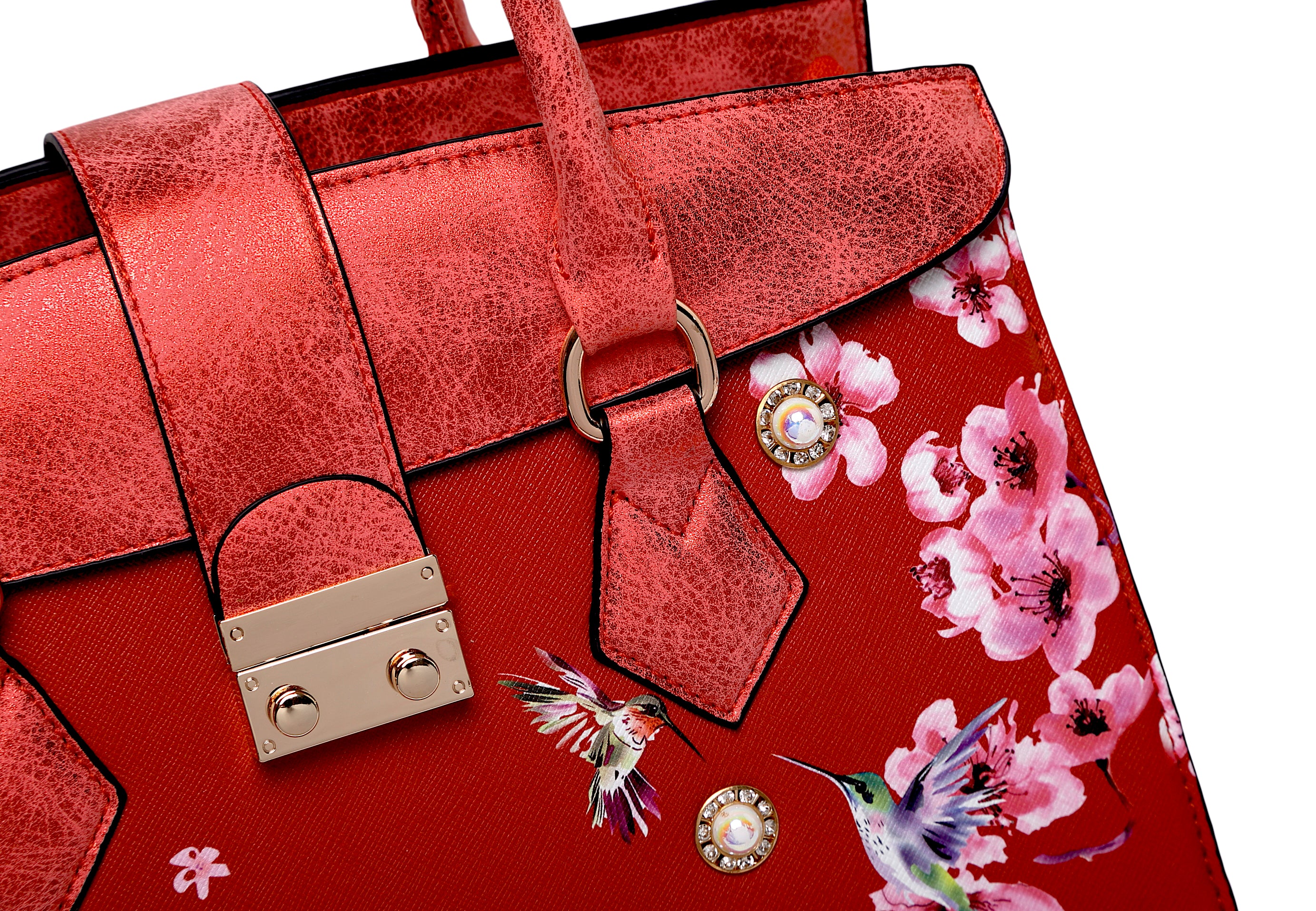 Brangio Luxe Hummingbird Floral Satchel/Wallet Set