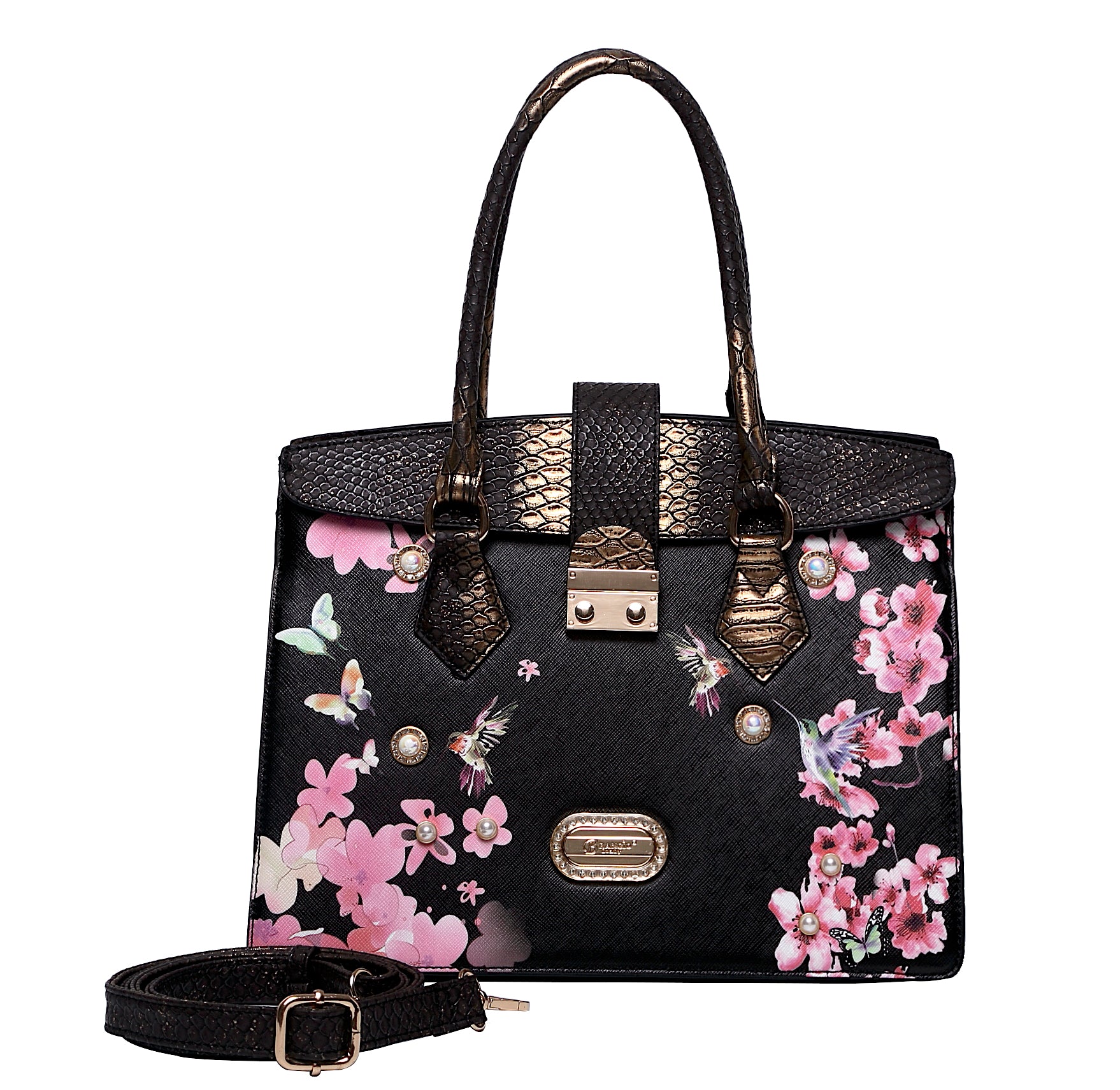 Brangio Luxe Hummingbird Floral Satchel/Wallet Set