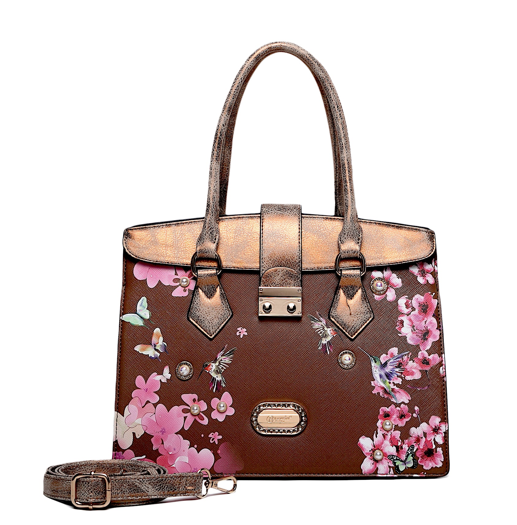Brangio Luxe Hummingbird Floral Satchel/Wallet Set