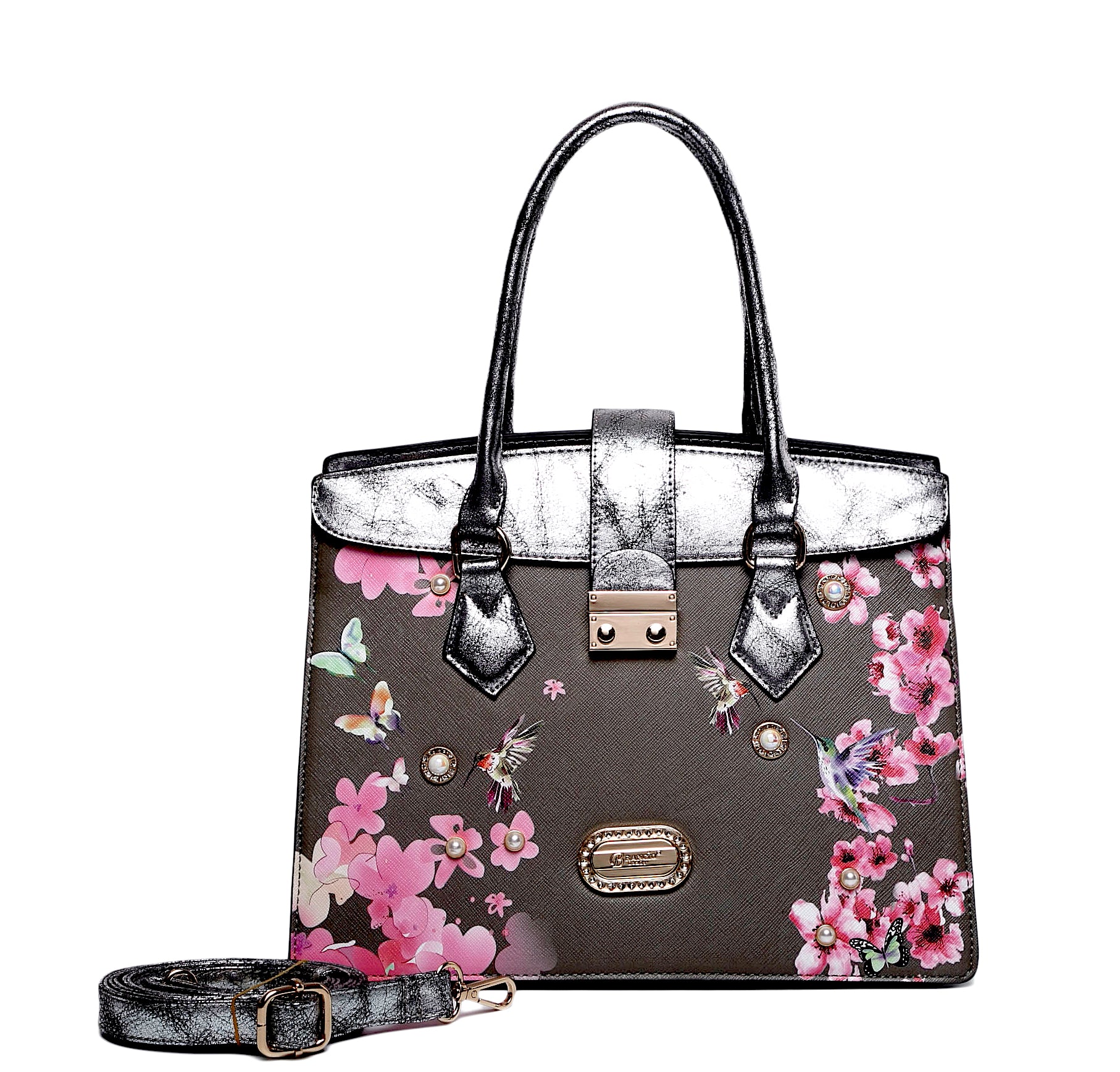Brangio Luxe Hummingbird Floral Satchel/Wallet Set