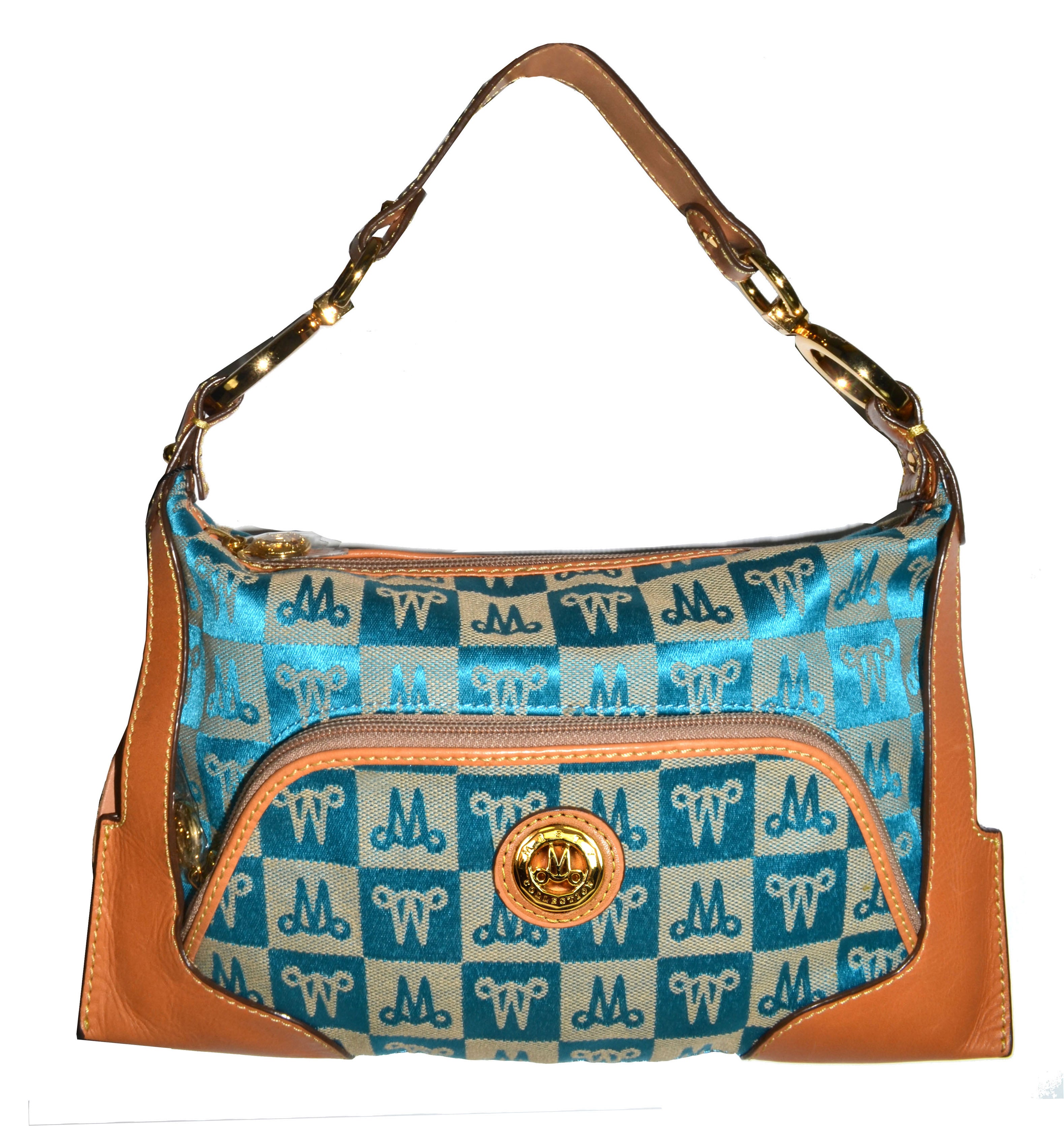 Misty Genuine Cowhide Leather Monogram Shoulder Bag with Front Pocket  [Made in Italy]