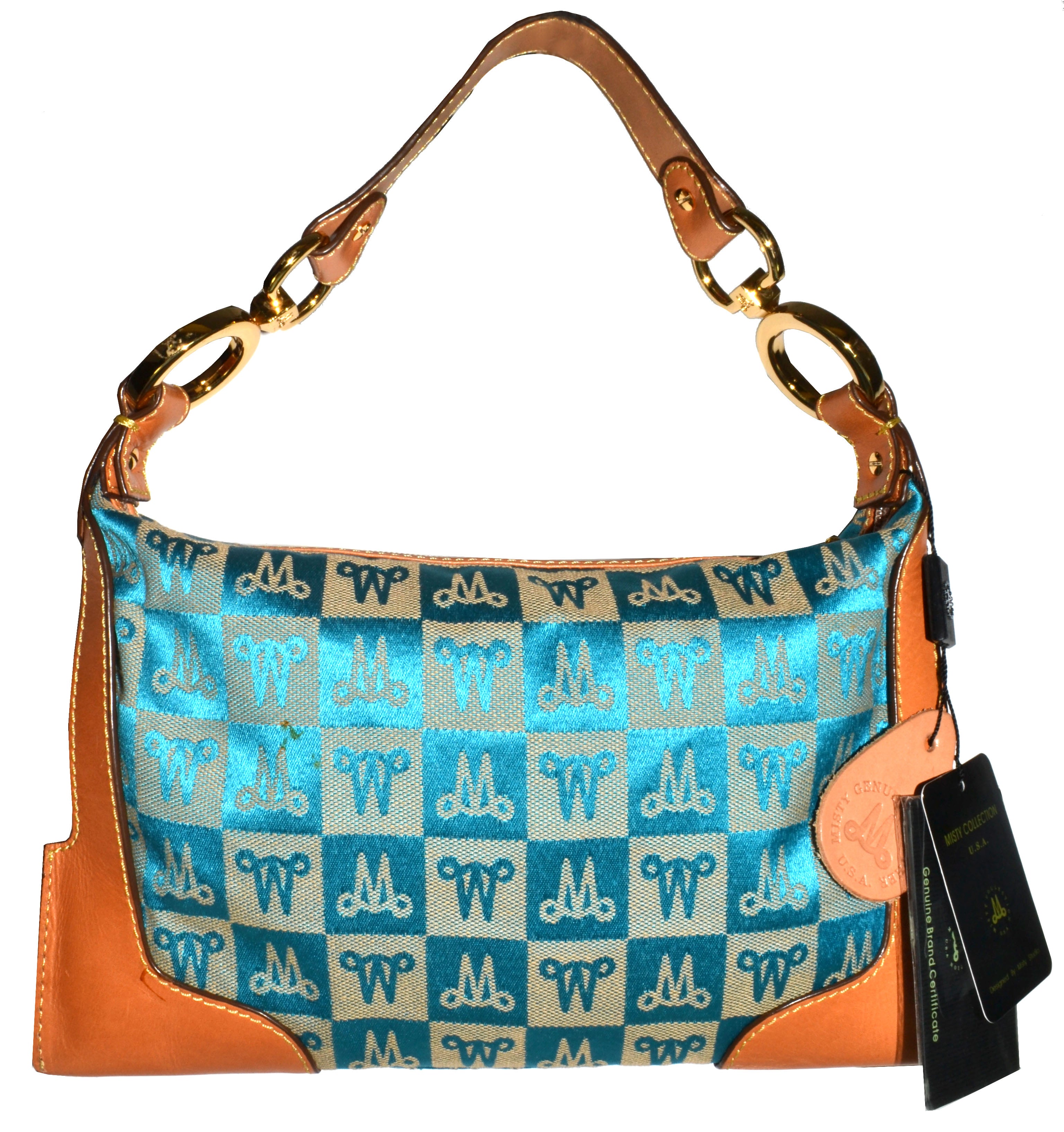 Misty Genuine Cowhide Leather Monogram Shoulder Bag with Front Pocket  [Made in Italy]