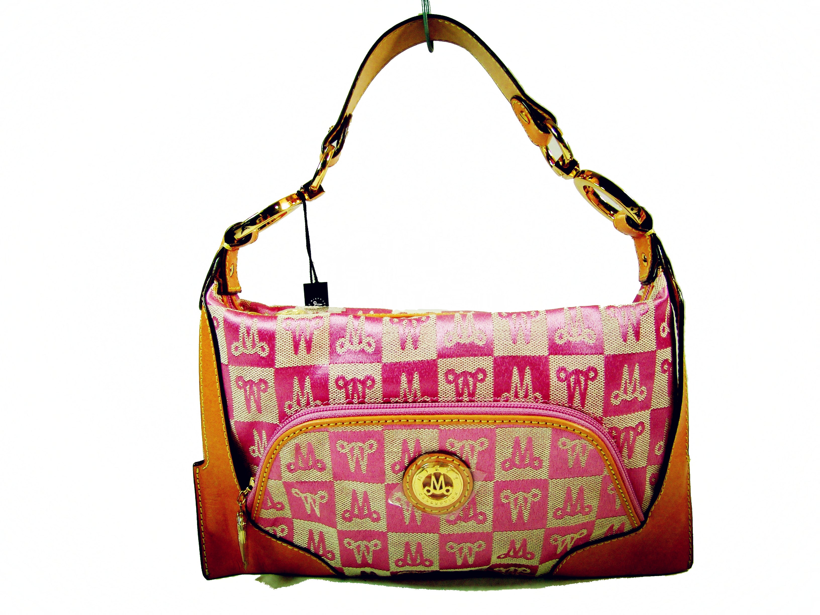 Misty Genuine Cowhide Leather Monogram Shoulder Bag with Front Pocket  [Made in Italy]