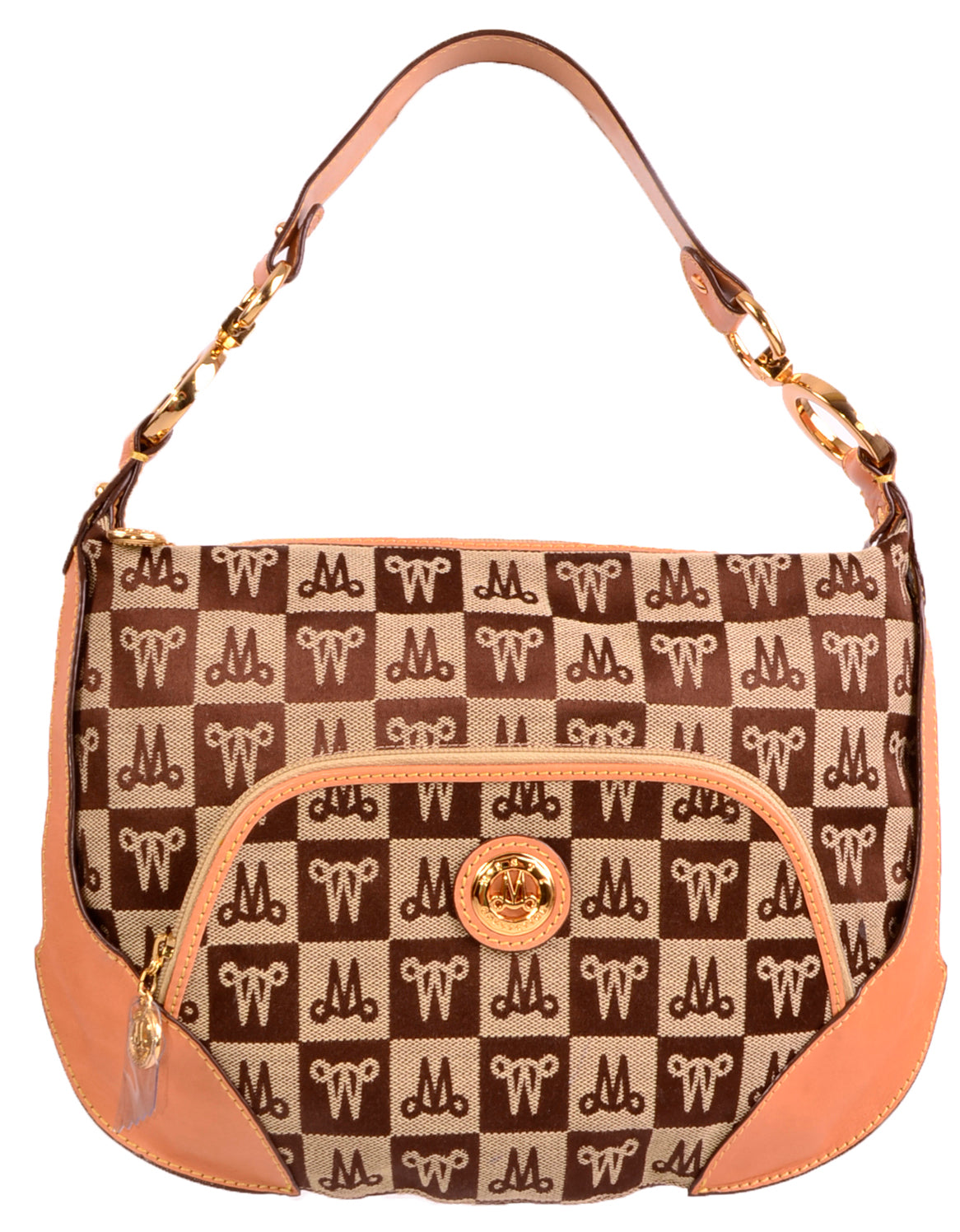 Misty Genuine Cowhide Leather Monogram Hobo Shoulder Bag  [Made in Italy]